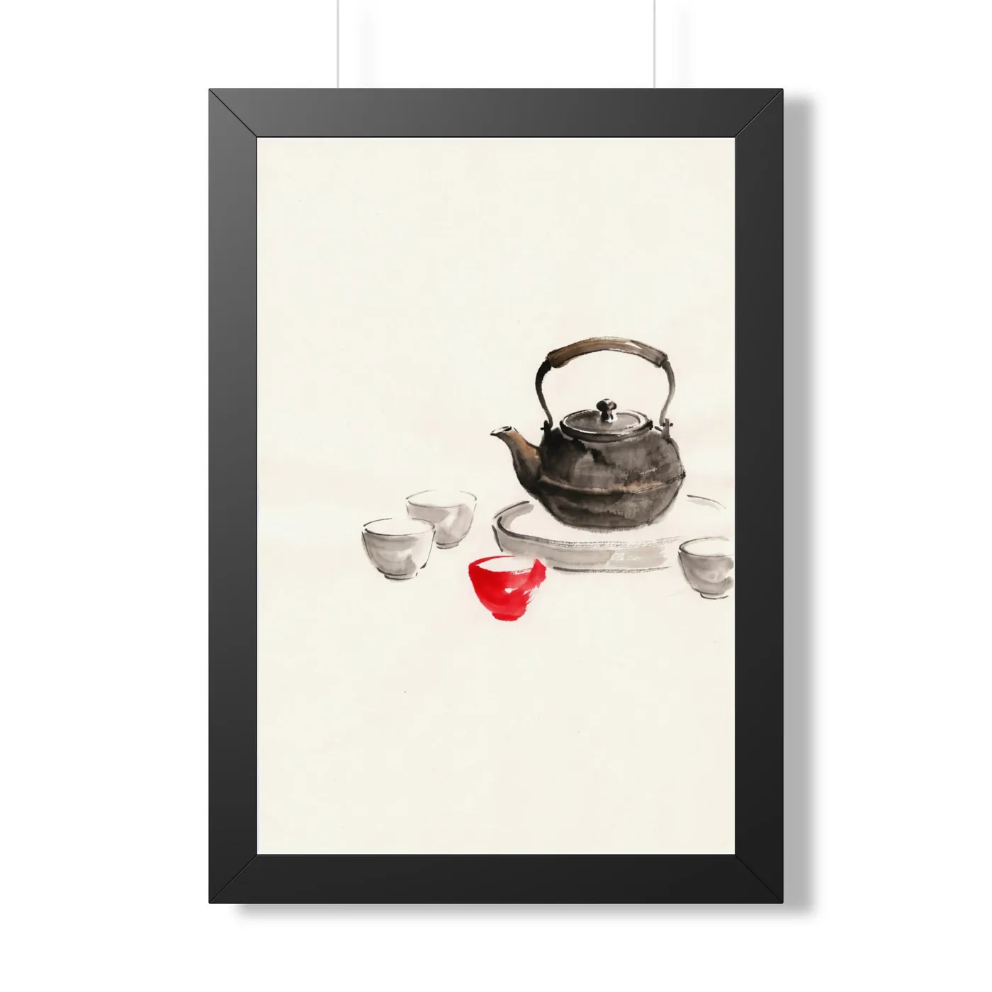 Framed Japanese Wall Art | Tea Ceremony Sumi-e Ink Print | Black and White Zen Decor | A1 Ready Poster Print