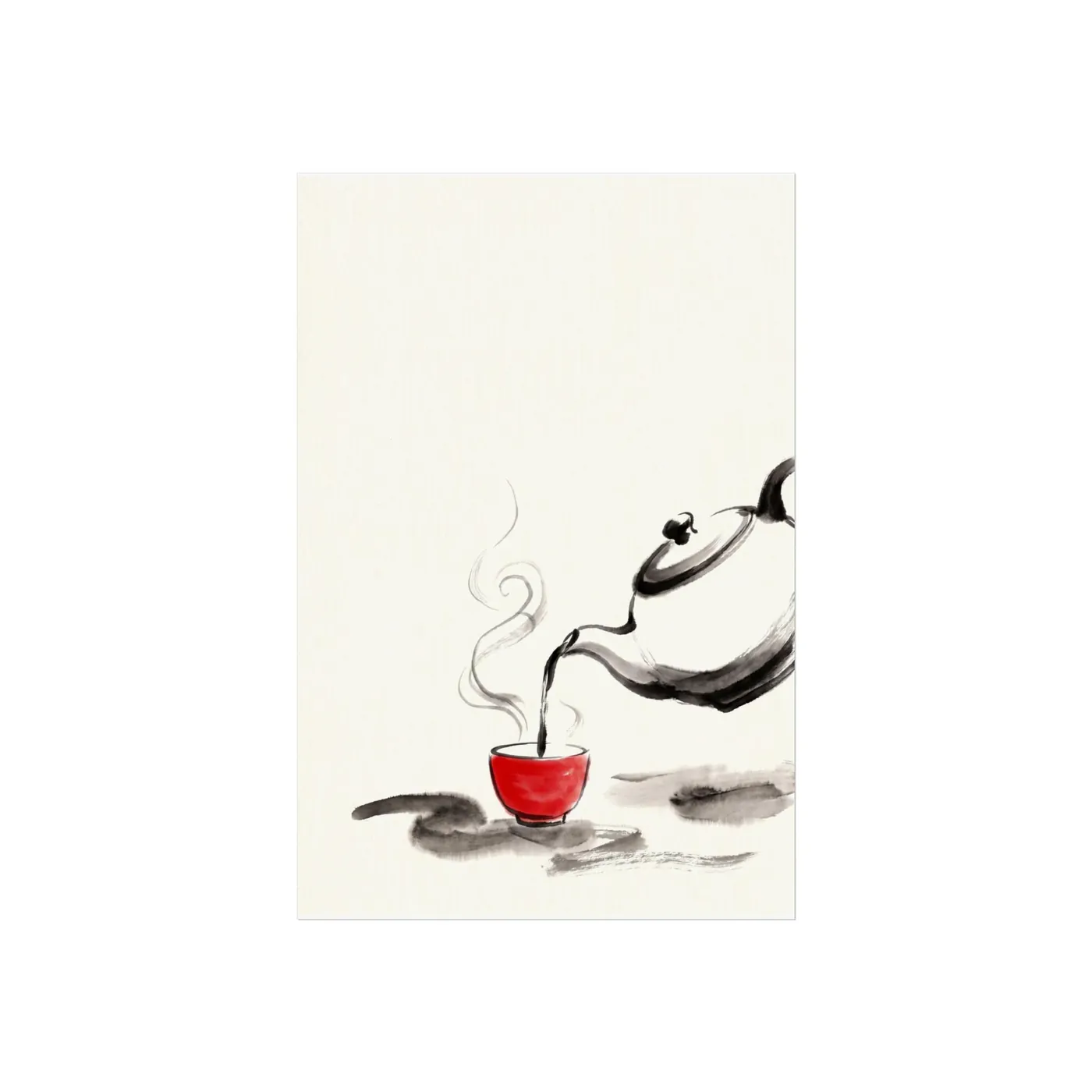 Tea Ceremony Ink Art Print | Black White Minimalist Wall Art Poster