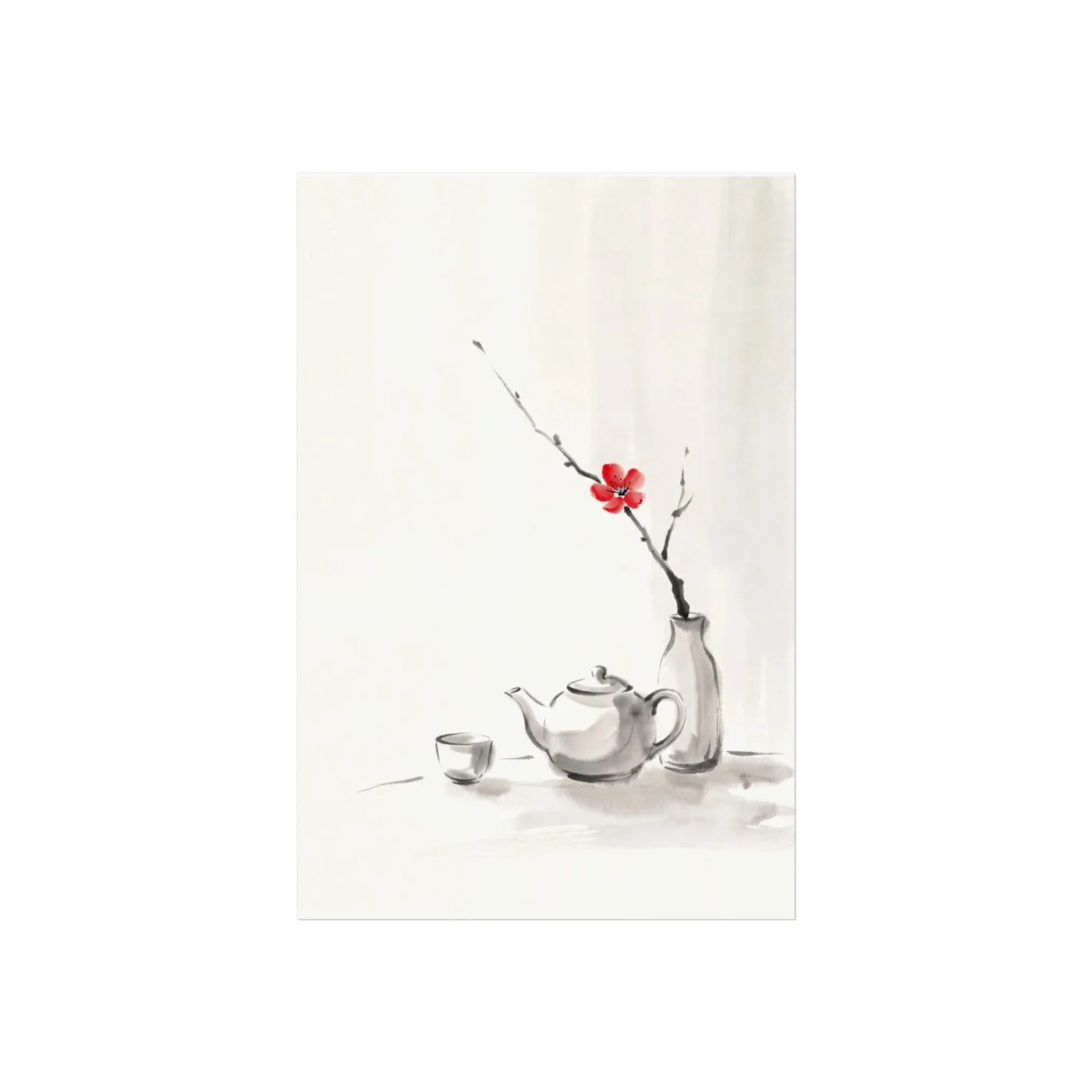 Japanese Wall Art | Still Tea Ceremony Sumi-e Ink Print | Black and White Zen Decor | A1 Ready Poster Print