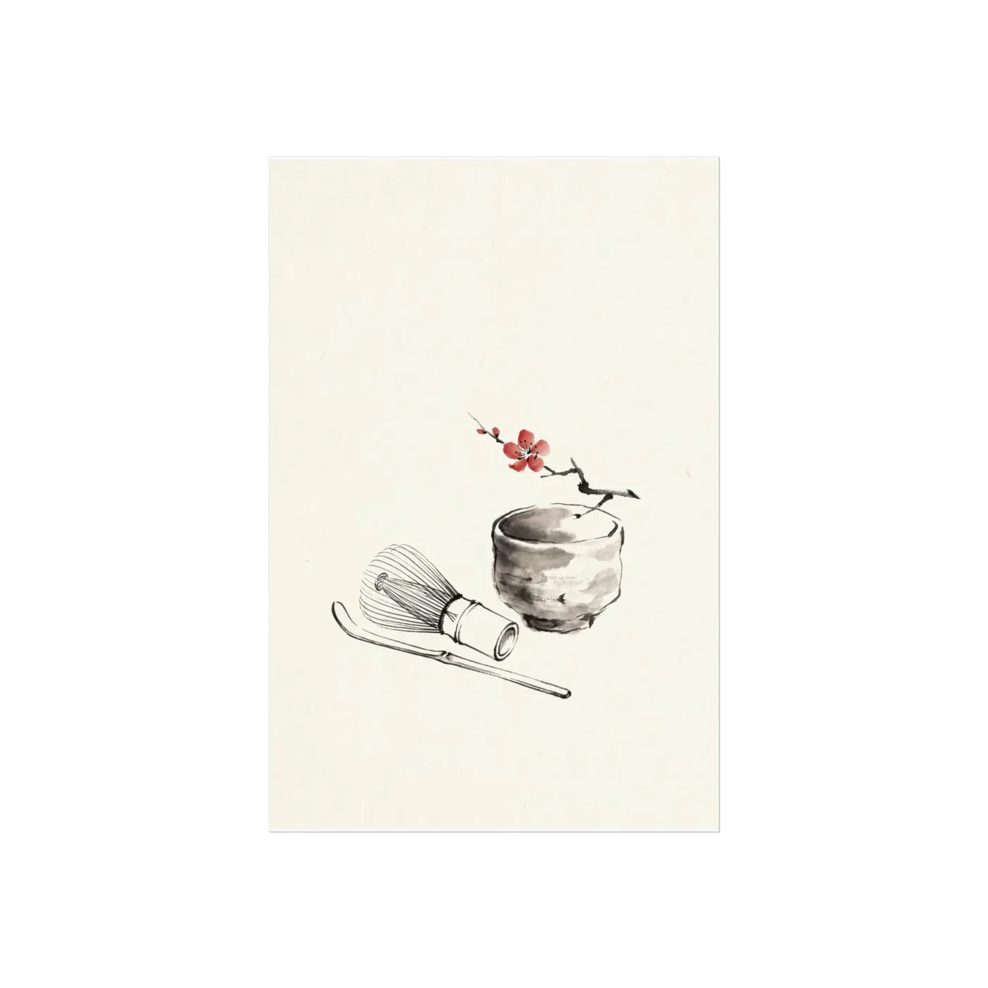 Japanese Wall Art | Tea Ceremony Whisk Sumi-e Ink Print | Black and White Zen Decor | A1 Ready Poster Print