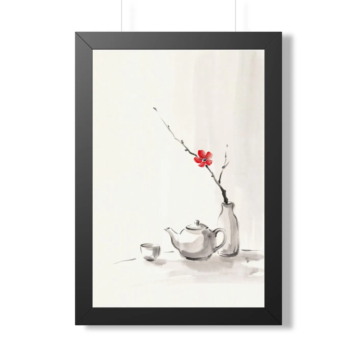 Framed Japanese Wall Art | Tea Ceremony Still Sumi-e Ink Print | Black and White Zen Decor | A1 Ready Poster Print
