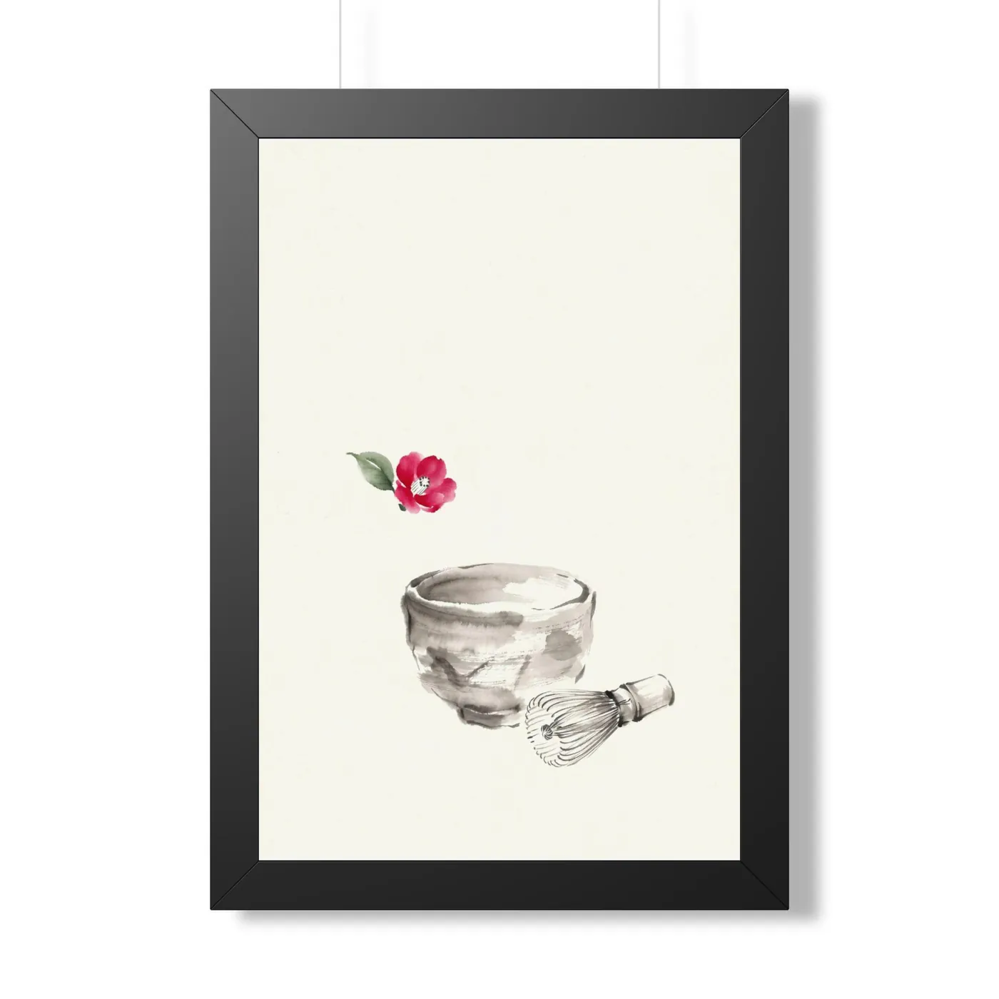 Framed Japanese Wall Art | Tea Ceremony Matcha Bowl Sumi-e Ink Print | Black and White Zen Decor | A1 Ready Poster Print
