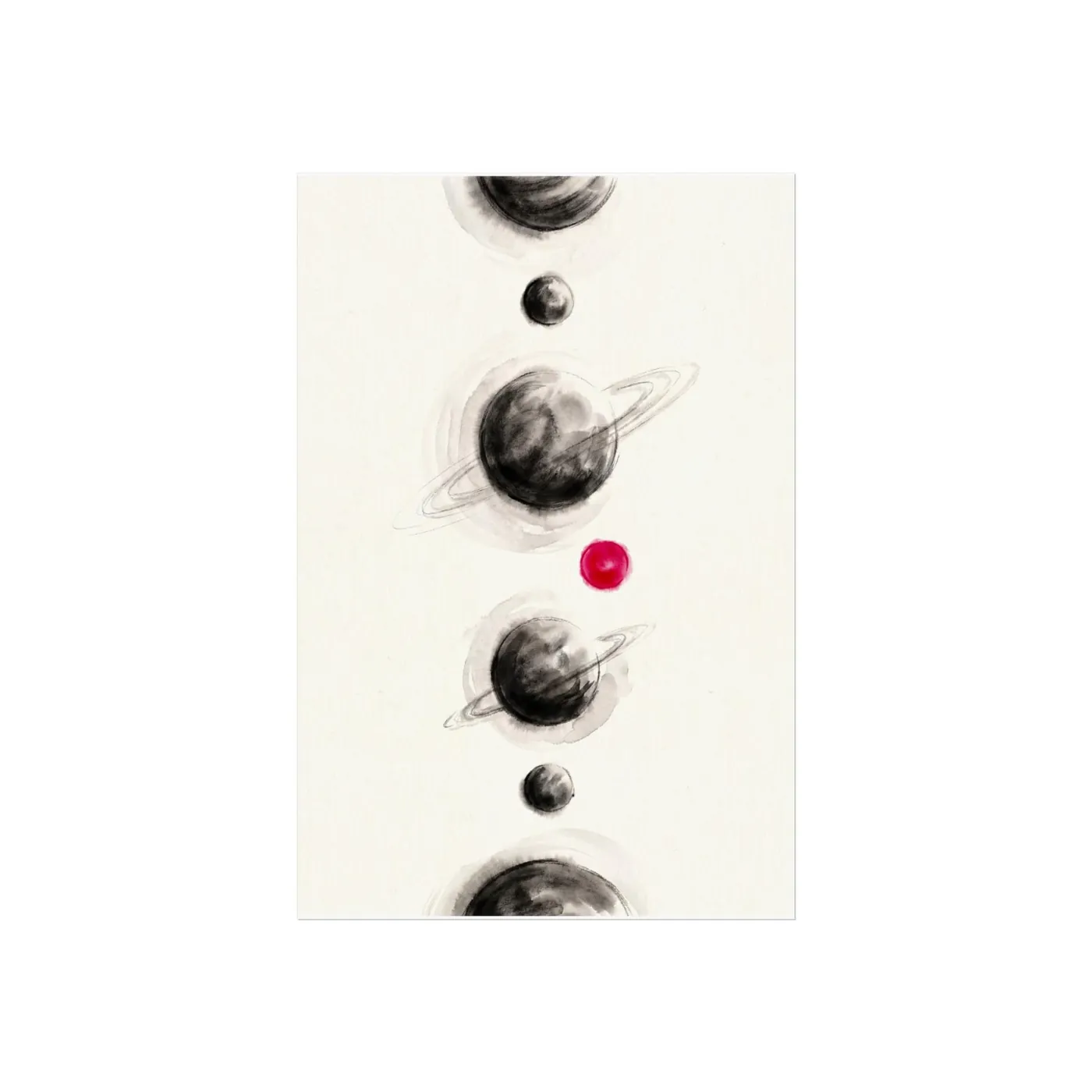 Moon Wall Art | Celestial Planets Sumi-e Ink Print | Black and White Celestial Decor | A1 Ready Poster Print