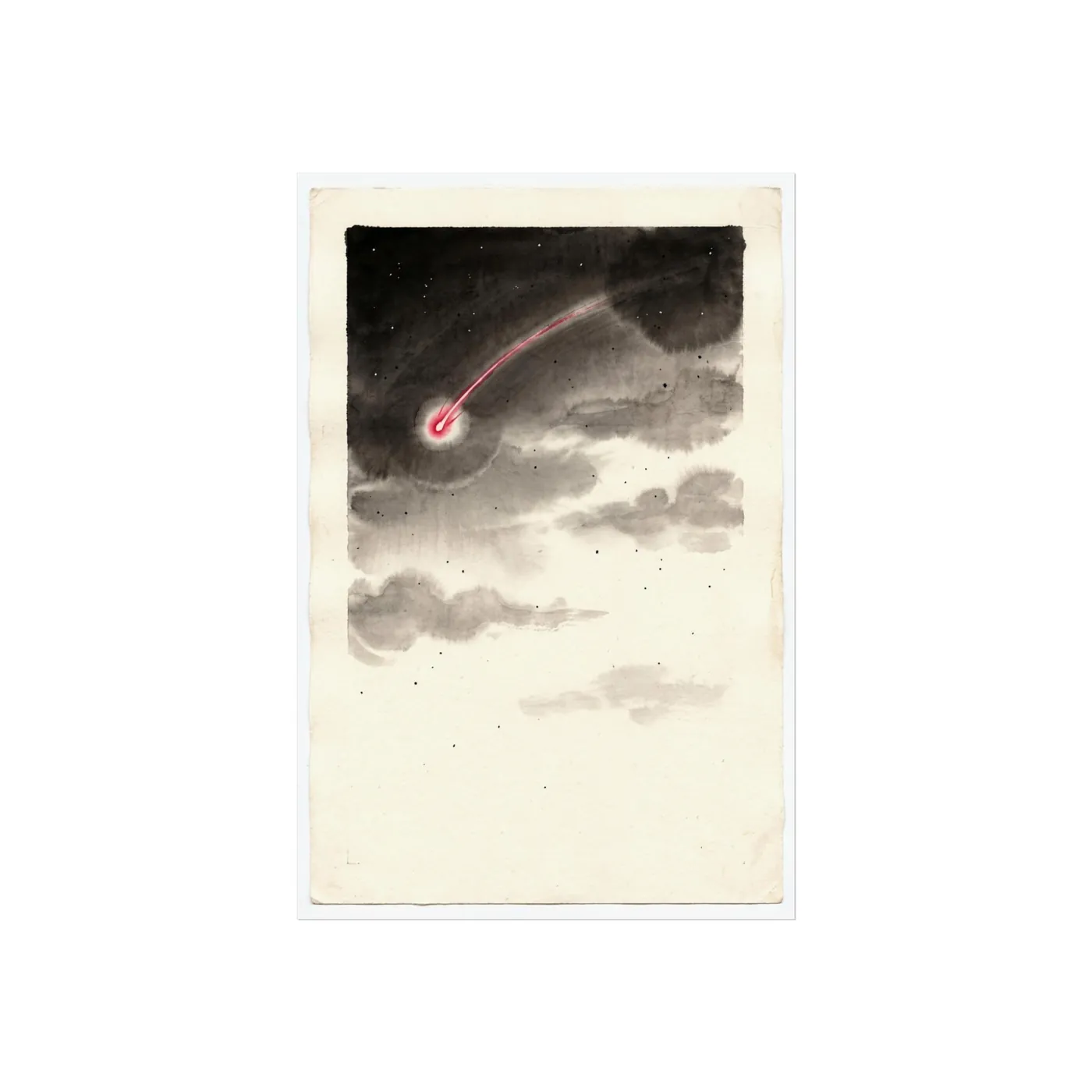 Moon Wall Art | Celestial Shooting Star Sumi-e Ink Print | Black and White Celestial Decor | A1 Ready Poster Print