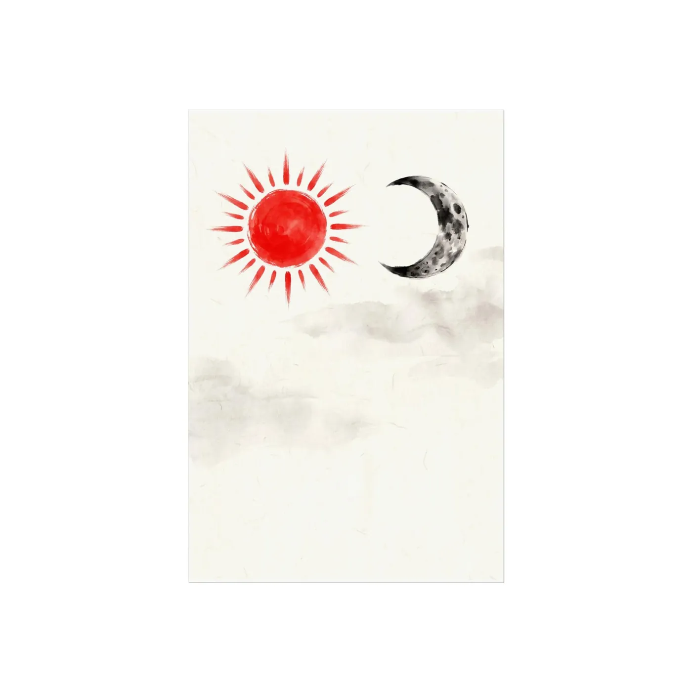 Moon Wall Art | Sun Celestial Sumi-e Ink Print | Black and White Celestial Decor | A1 Ready Poster Print | Living Room Decor