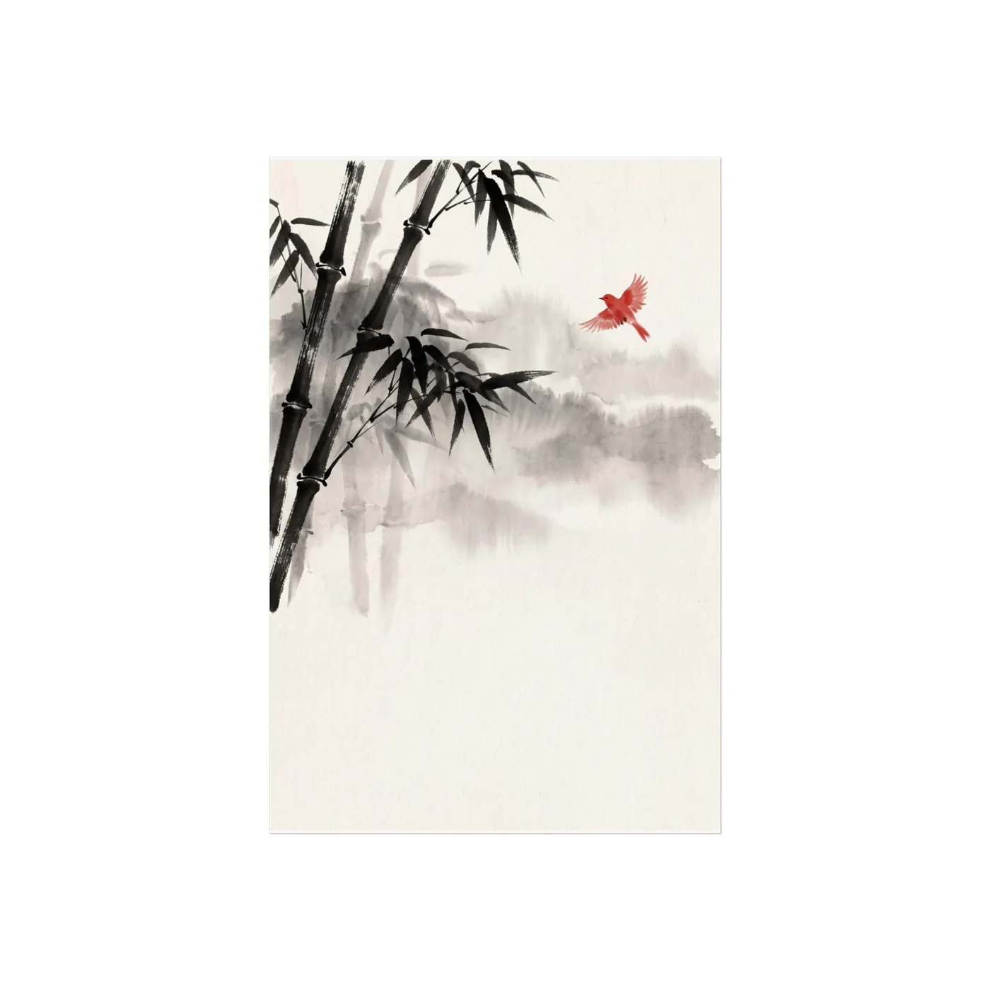 Botanical Wall Art | Misty Grove Bamboo Sumi-e Ink Print | Black and White Zen Decor | A1 Ready Poster Print