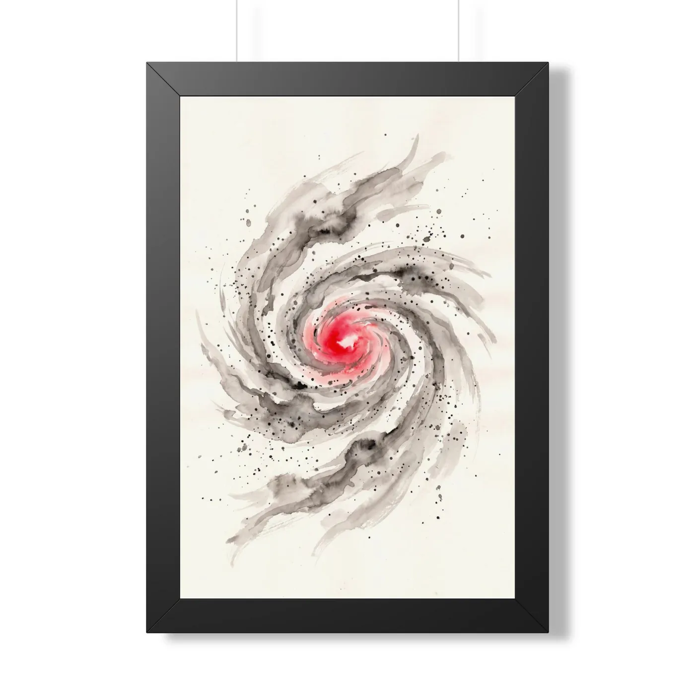 Framed Japanese Wall Art | Celestial Moon Galaxy Spiral Sumi-e Ink Print | Black and White Zen Decor | A1 Ready Poster Print