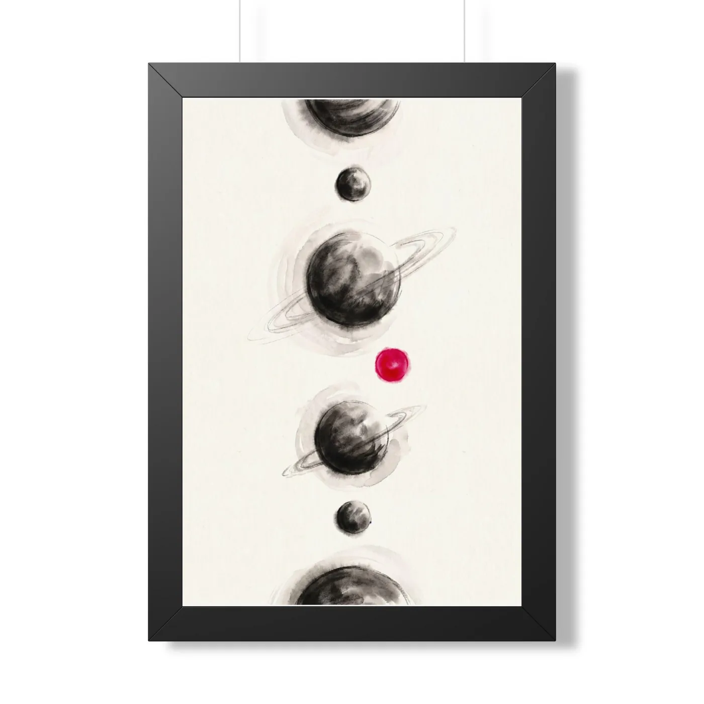 Framed Japanese Wall Art | Celestial Moon Planets Align Sumi-e Ink Print | Black and White Zen Decor | A1 Ready Poster Print