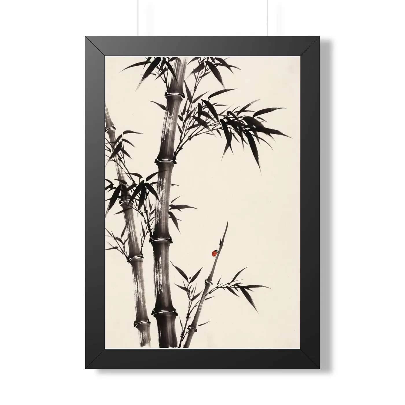 Framed Japanese Wall Art | Bamboo Close Stalks Sumi-e Ink Print | Black and White Zen Decor | A1 Ready Poster Print