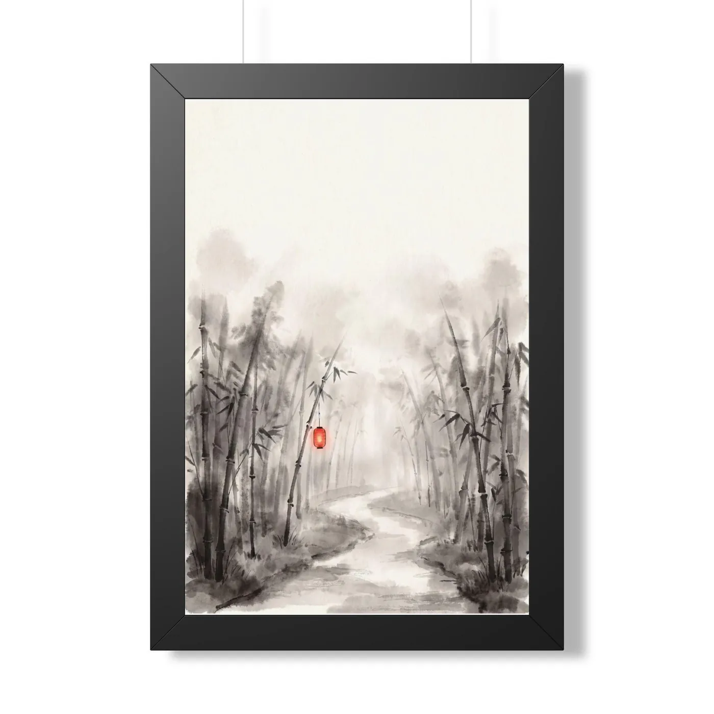 Framed Japanese Wall Art | Bamboo Path Sumi-e Ink Print | Black and White Zen Decor | A1 Ready Poster Print