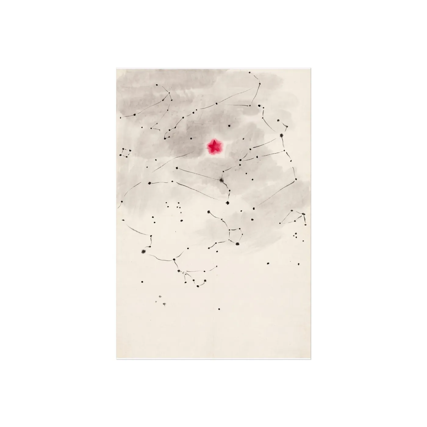 Moon Wall Art | Celestial Constellation Sumi-e Ink Print | Black and White Celestial Decor | A1 Ready Poster Print