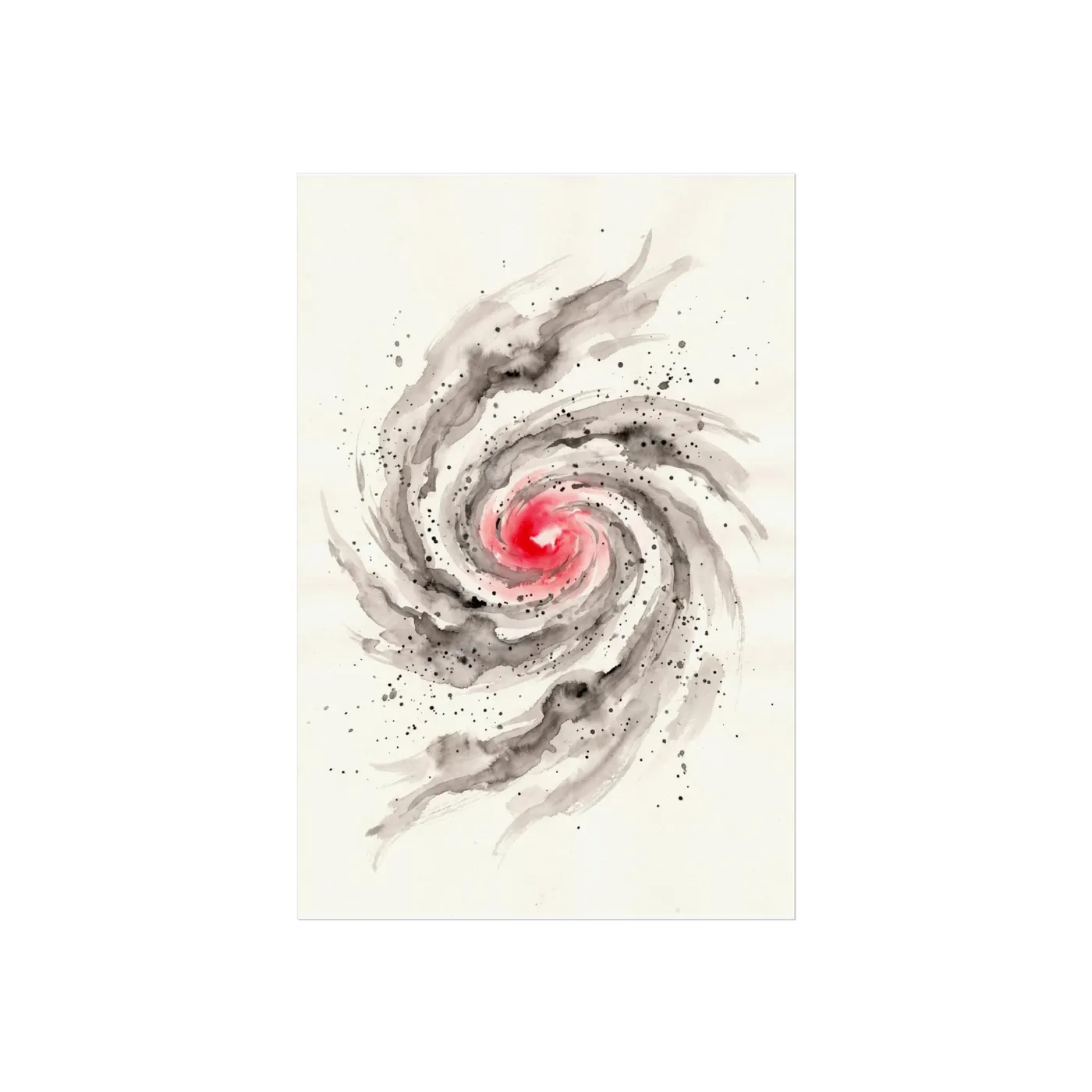 Moon Wall Art | Celestial Galaxy Spiral Sumi-e Ink Print | Black and White Celestial Decor | A1 Ready Poster Print