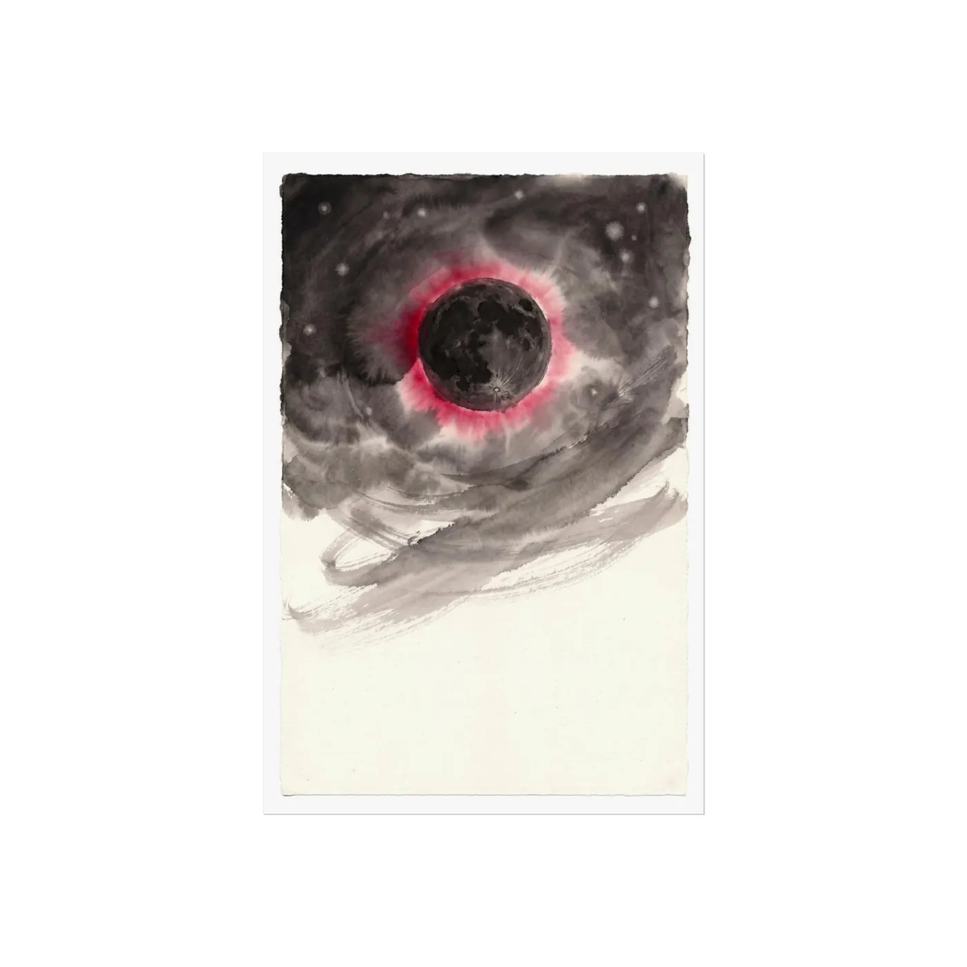 Moon Wall Art | Celestial Eclipse Sumi-e Ink Print | Black and White Celestial Decor | A1 Ready Poster Print