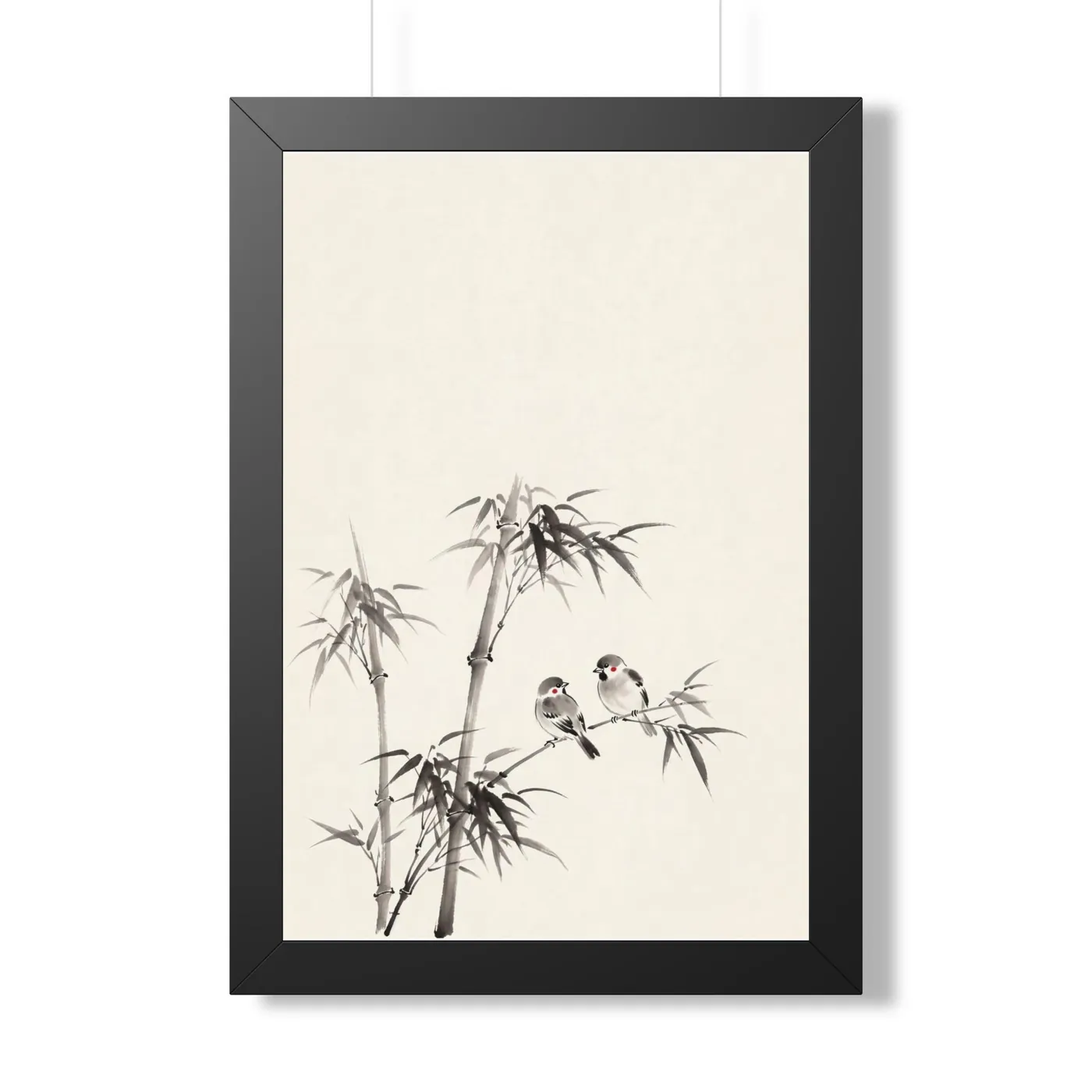Sparrow | Framed Bamboo Sumi-e Ink Art | Black & White Ink