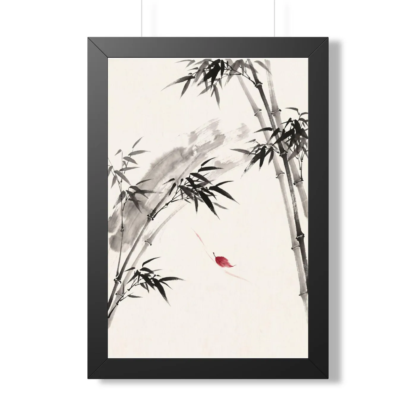 Framed Japanese Wall Art | Bamboo Wind Sumi-e Ink Print | Black and White Zen Decor | A1 Ready Poster Print