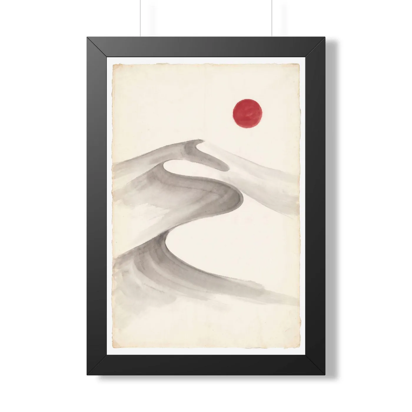 Framed Japanese Wall Art | Desert Dunes S Curve Sumi-e Ink Print | Black and White Zen Decor | A1 Ready Poster Print
