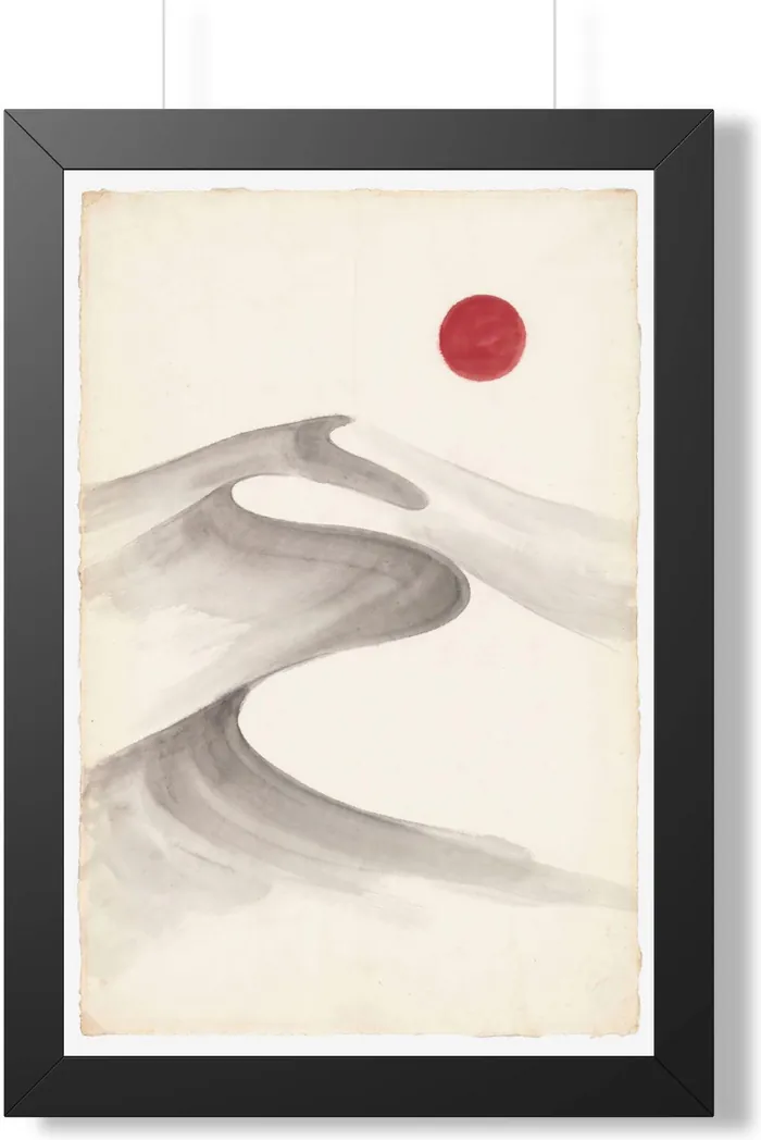 Framed Japanese Wall Art | Desert Dunes S Curve Sumi-e Ink Print | Black and White Zen Decor | A1 Ready Poster Print