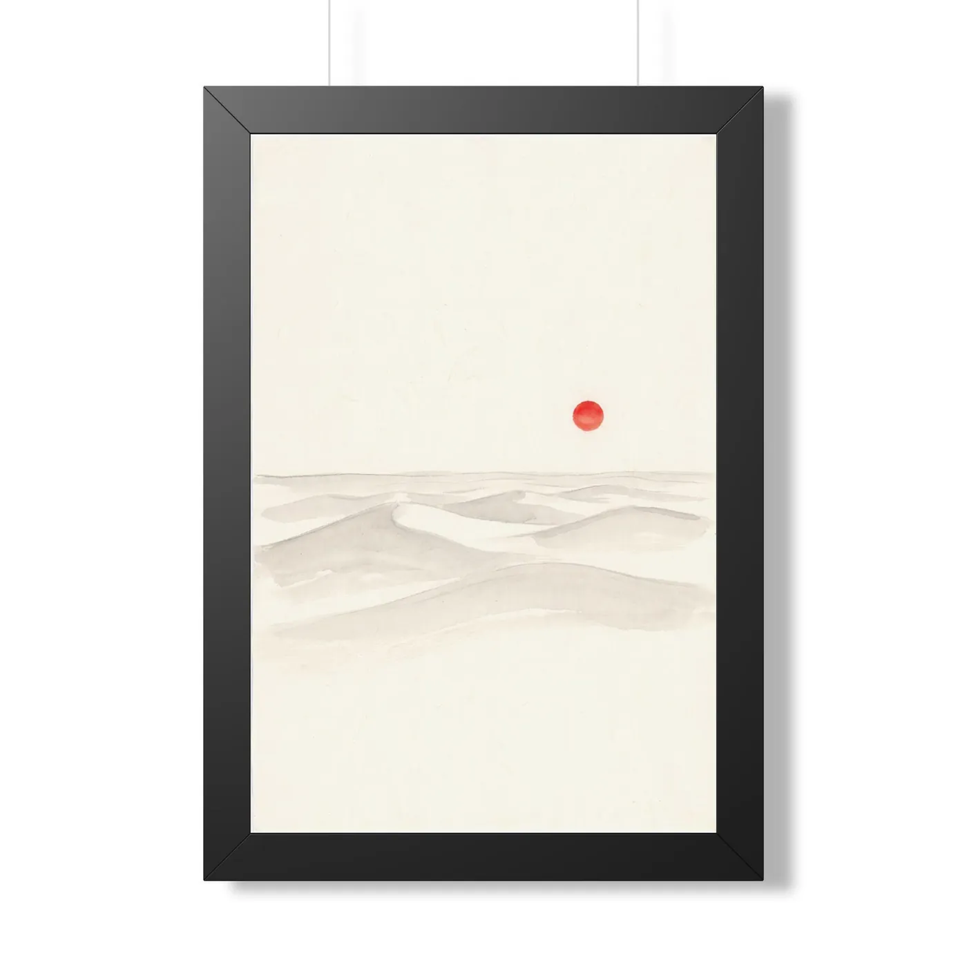Framed Japanese Wall Art | Desert Dunes Vast Empty Sumi-e Ink Print | Black and White Zen Decor | A1 Ready Poster Print