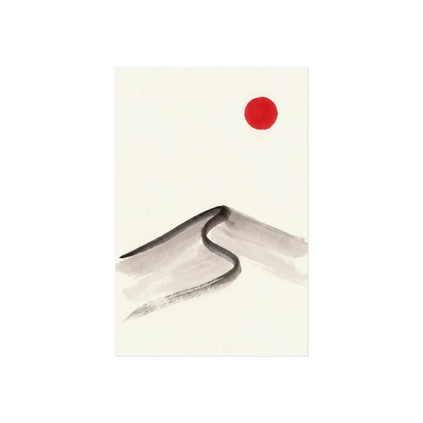 Japanese Landscape Art | Curve Desert Dunes Sumi-e Ink Print | Black and White Zen Decor | A1 Ready Poster Print