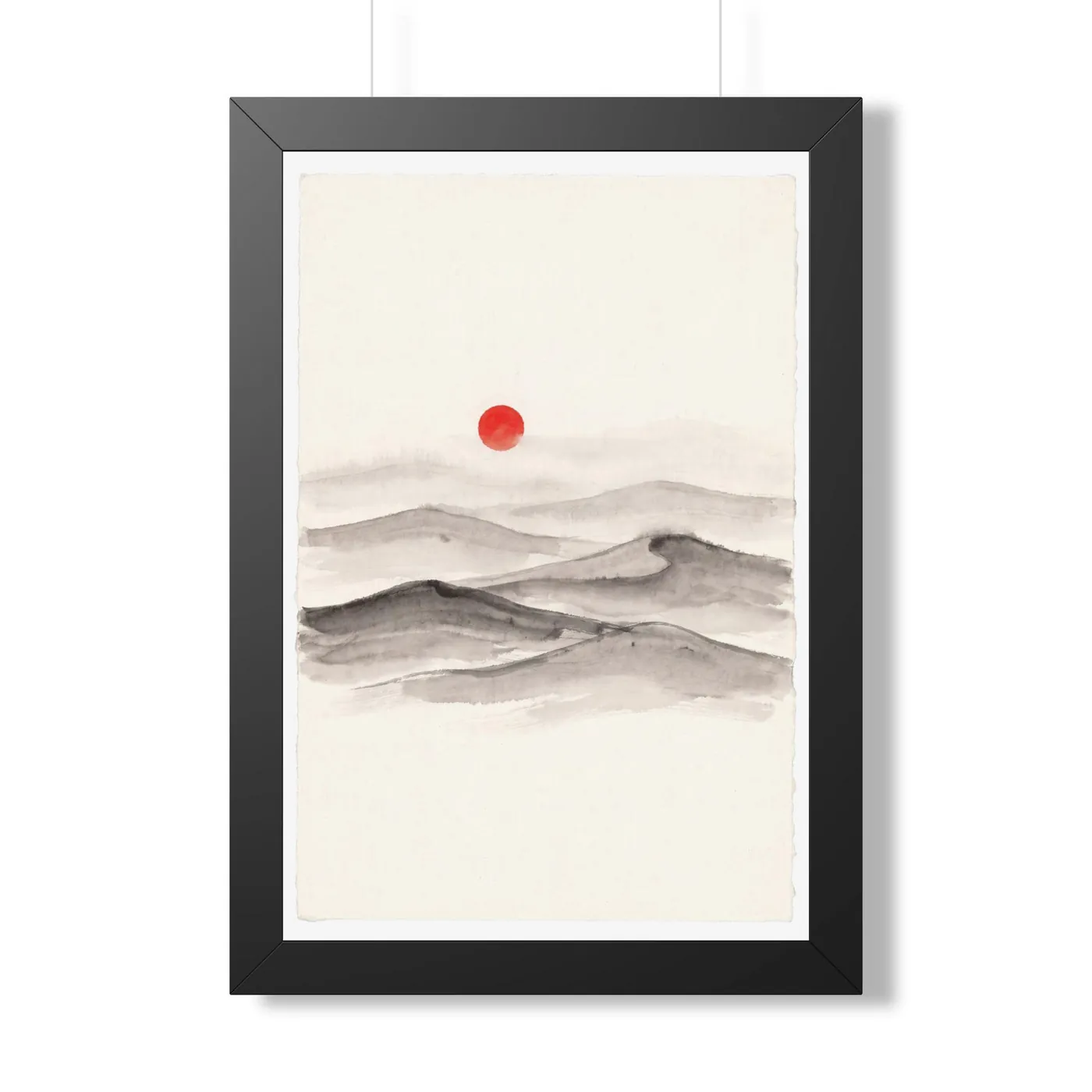 Framed Japanese Wall Art | Desert Dunes Layered Ridges Sumi-e Ink Print | Black and White Zen Decor | A1 Ready Poster Print