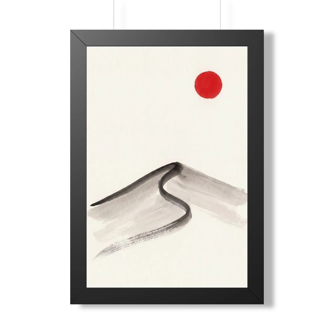 Framed Japanese Wall Art | Desert Dunes Curve Sumi-e Ink Print | Black and White Zen Decor | A1 Ready Poster Print