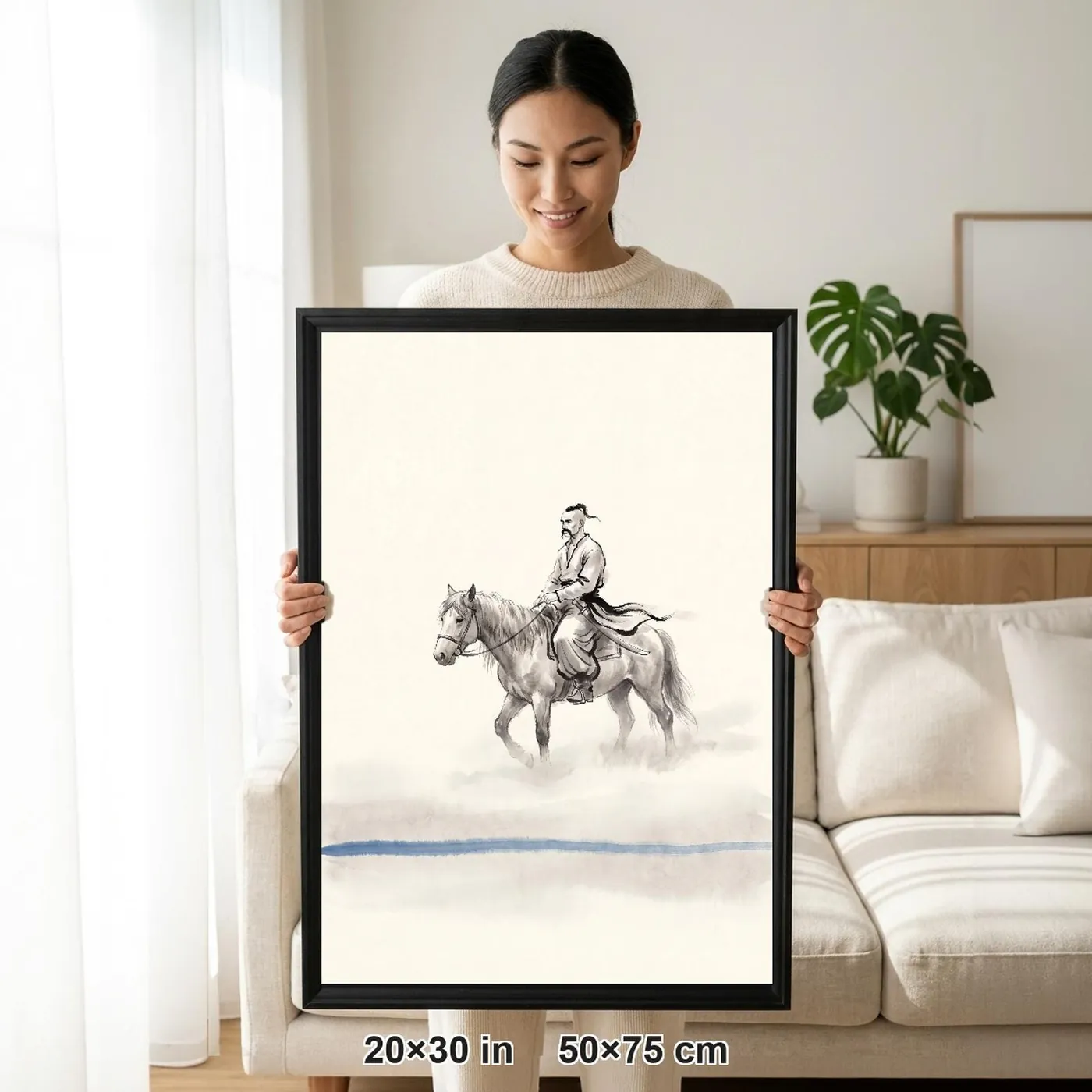 Framed Ukrainian Wall Art | Cossack Horse Steppe Sumi-e Ink Print | Black and White Ink Decor | A1 Ready Poster Print