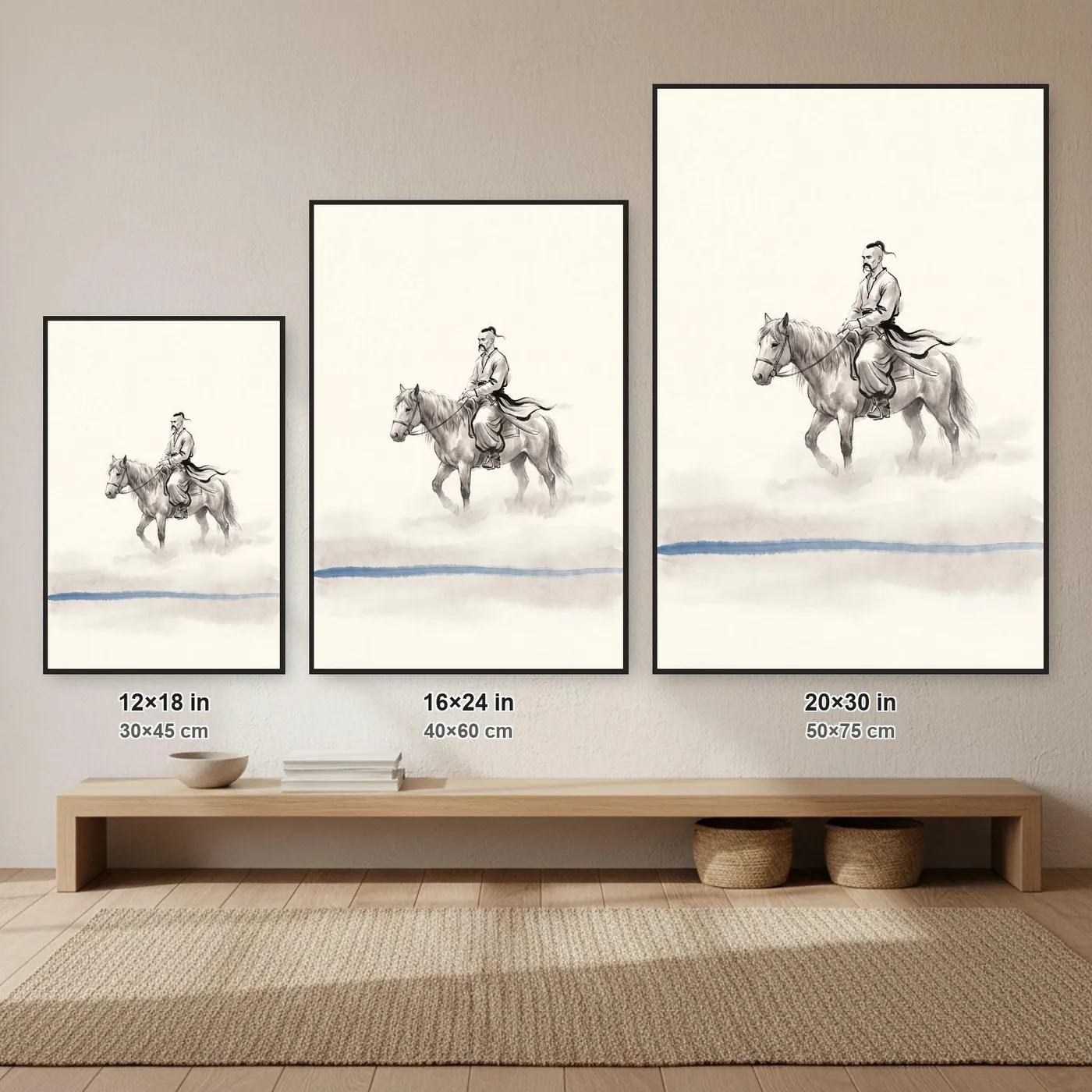 Ukrainian Wall Art | Cossack Horse Steppe Sumi-e Ink Print | Black and White Ink Decor | A1 Ready Poster Print