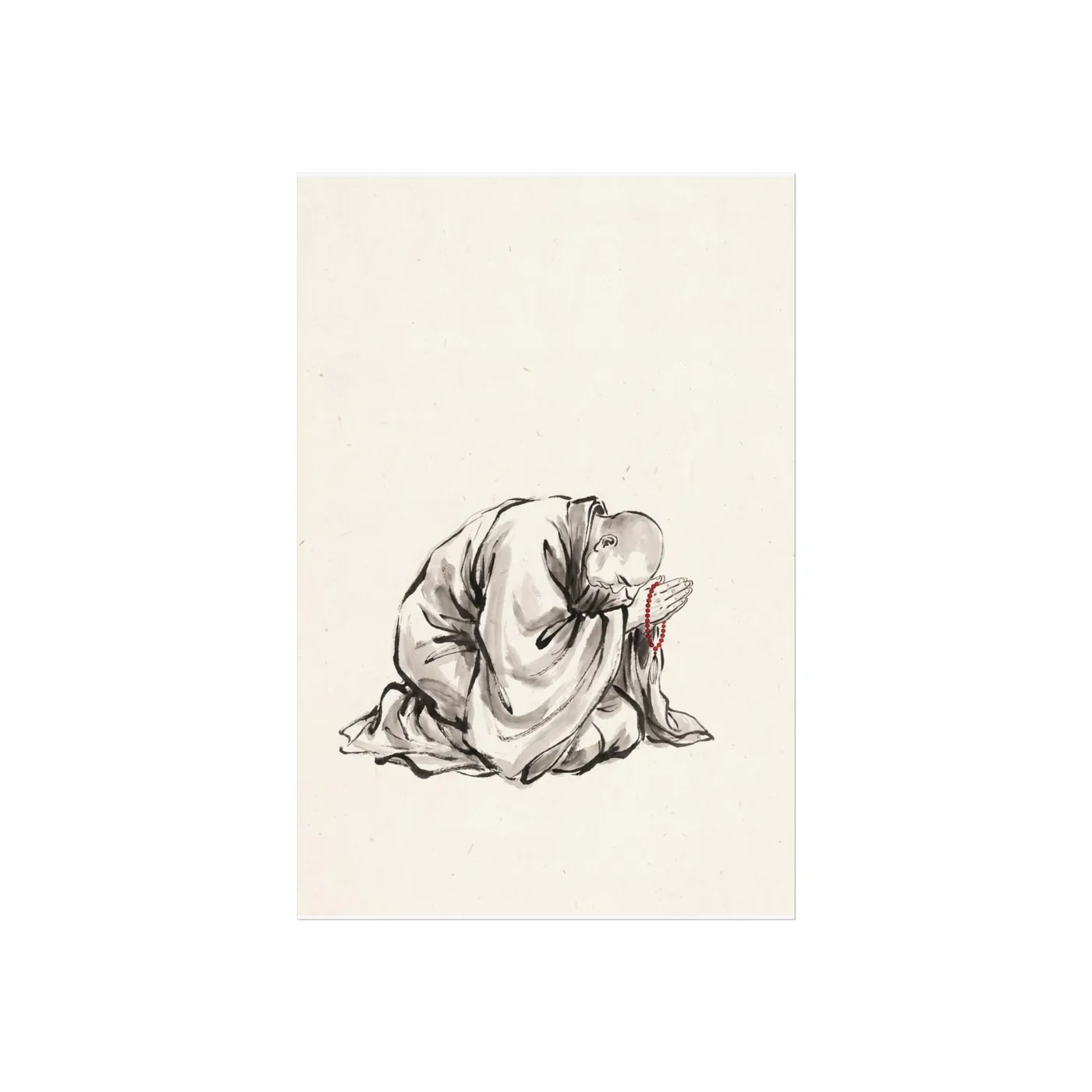 Japanese Wall Art | Serene Monk Sumi-e Ink Print | Black and White Zen Decor | A1 Ready Poster Print | Living Room Decor