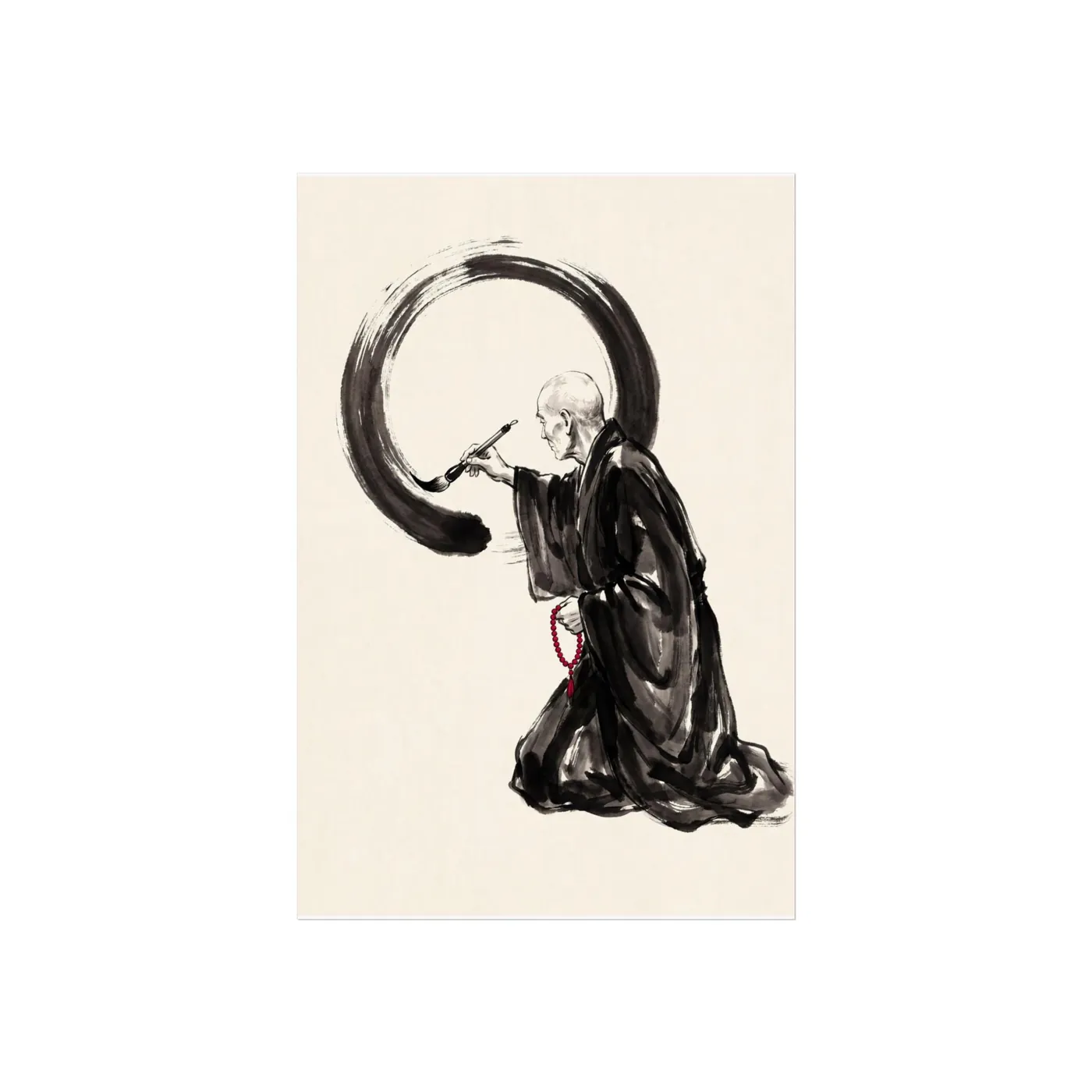 Japanese Wall Art | Calligraphy Monk Enso Sumi-e Ink Print | Black and White Zen Decor | A1 Ready Poster Print
