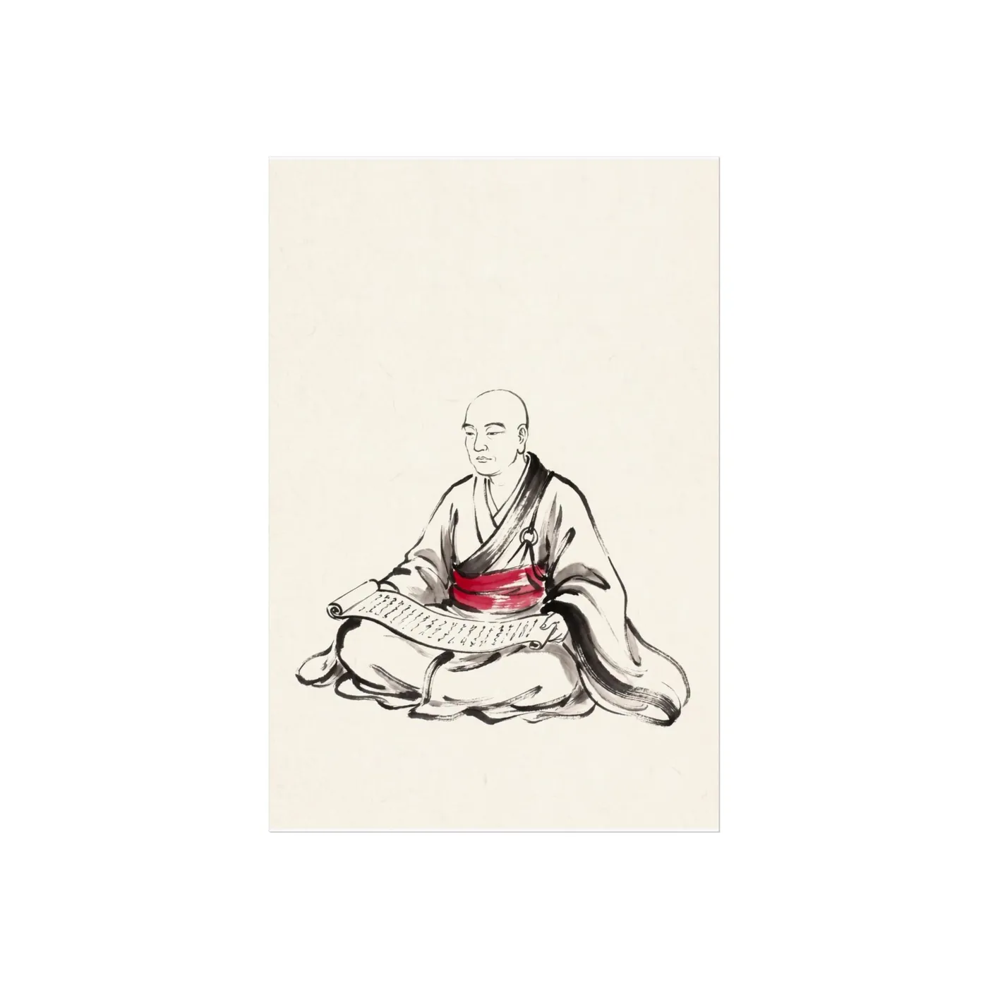Japanese Wall Art | Serene Buddhist Monk Sumi-e Ink Print | Black and White Zen Decor | A1 Ready Poster Print