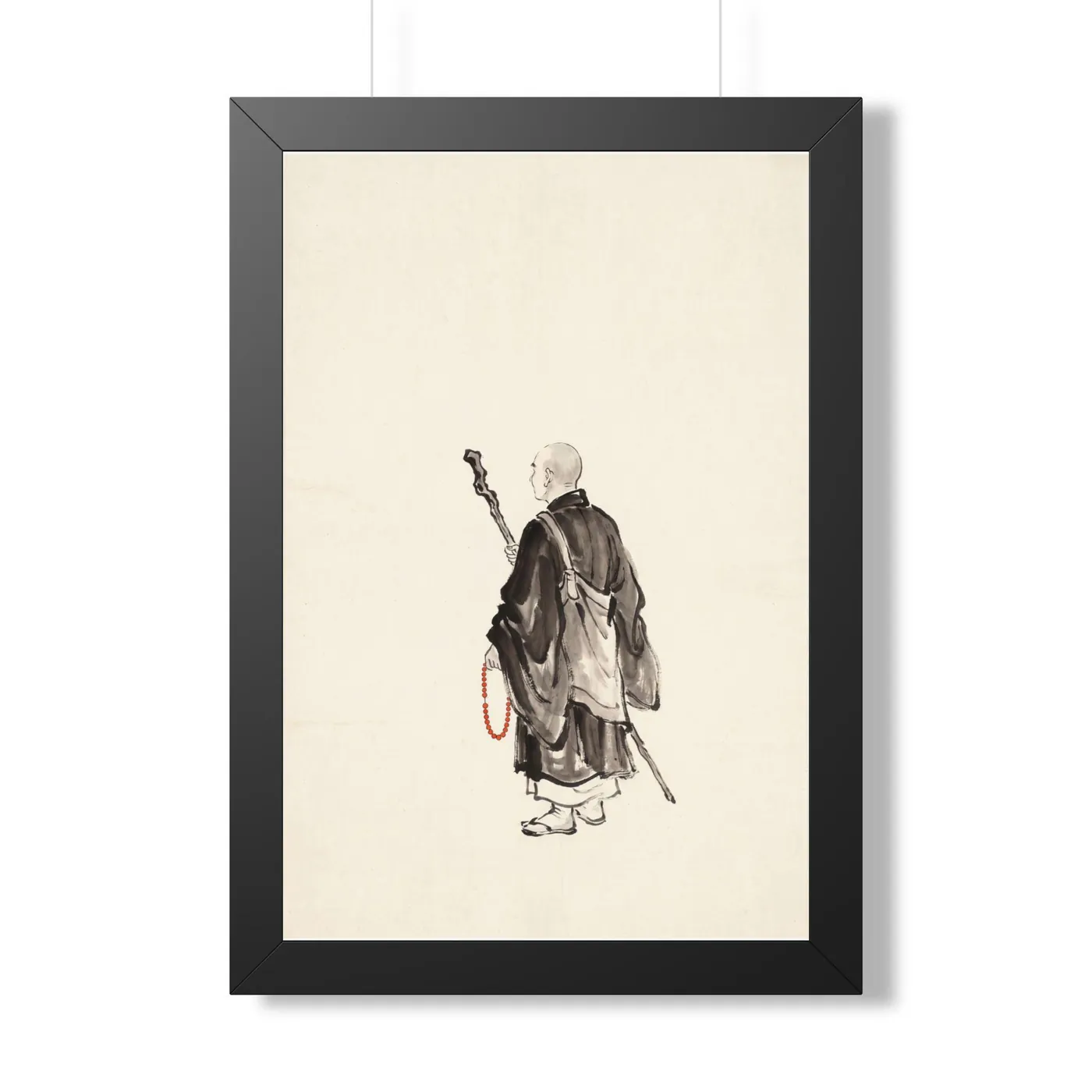 Framed Japanese Wall Art | Monk Standing Gaze Sumi-e Ink Print | Black and White Zen Decor | A1 Ready Poster Print