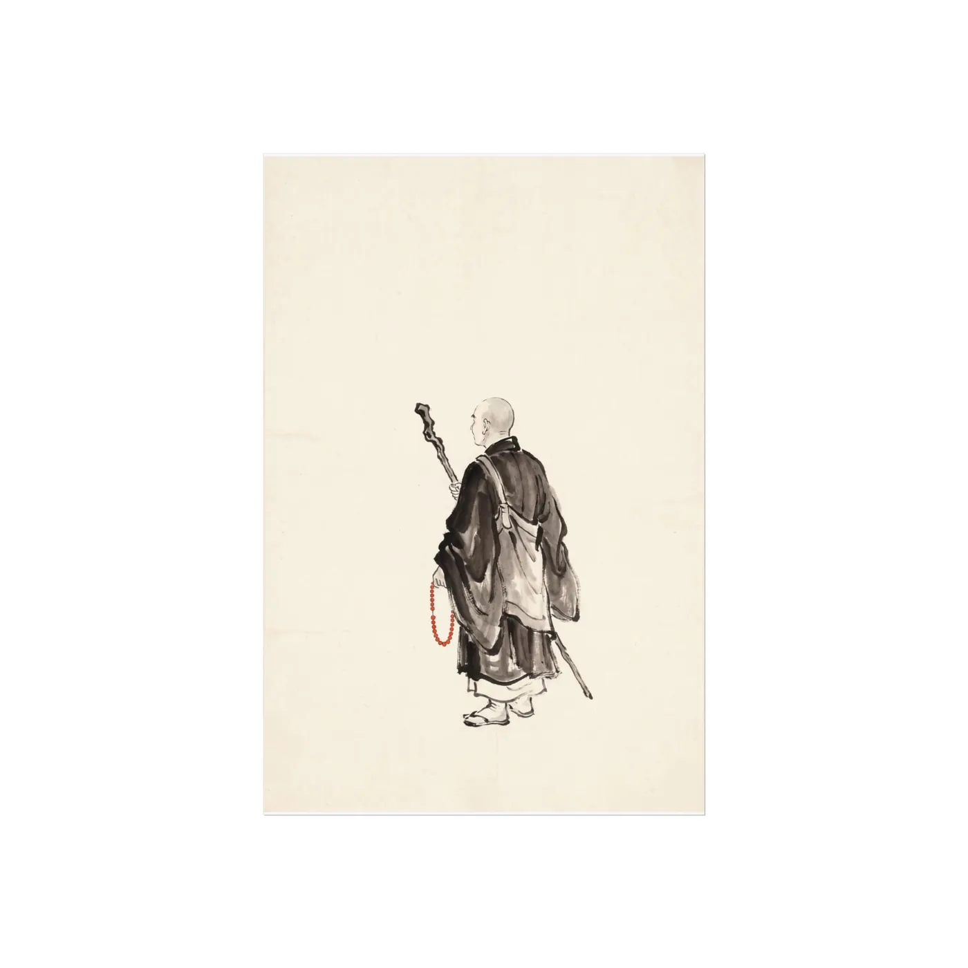 Zen Monk Ink Art Print | Black and White Serene Wall Art Poster