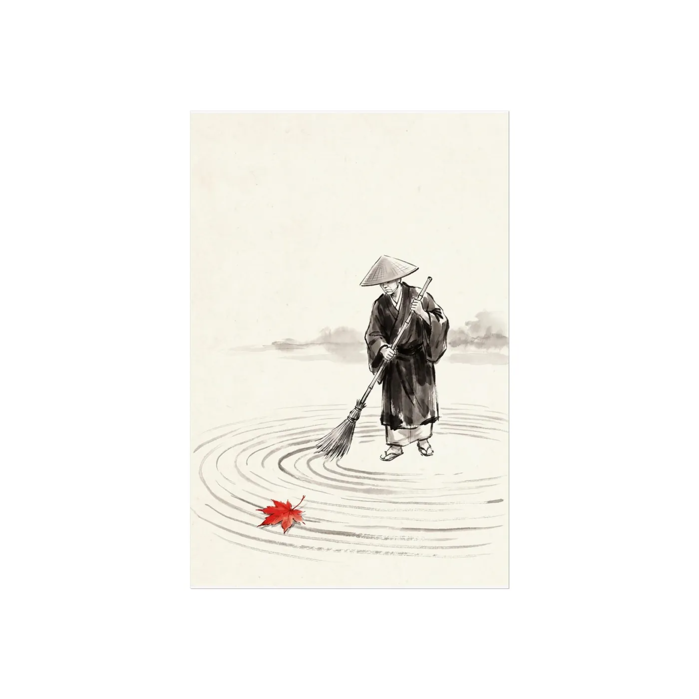 Japanese Wall Art | Monk Sumi-e Ink Print | Black and White Zen Decor | A1 Ready Poster Print | Living Room Decor