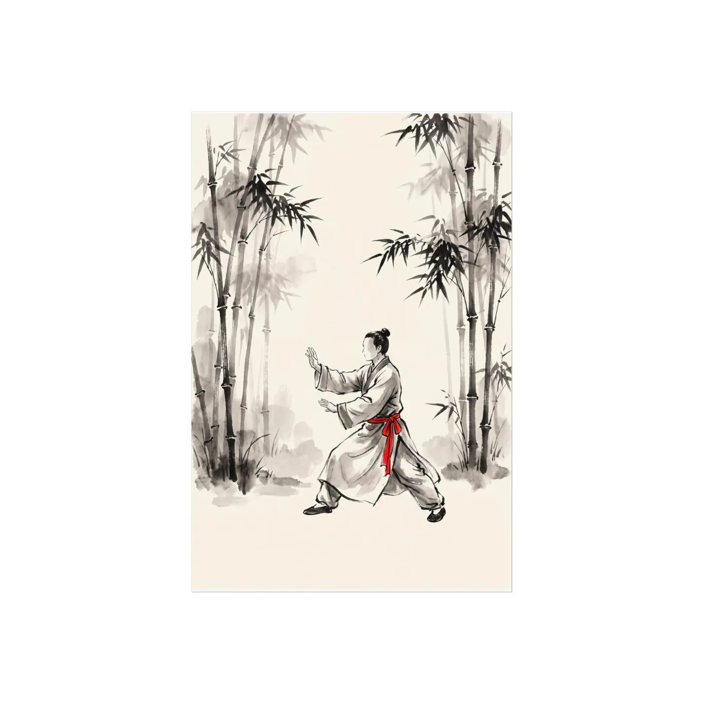 Japanese Wall Art | Tai Chi Bamboo Sumi-e Ink Print | Black and White Zen Decor | A1 Ready Poster Print | Living Room Decor
