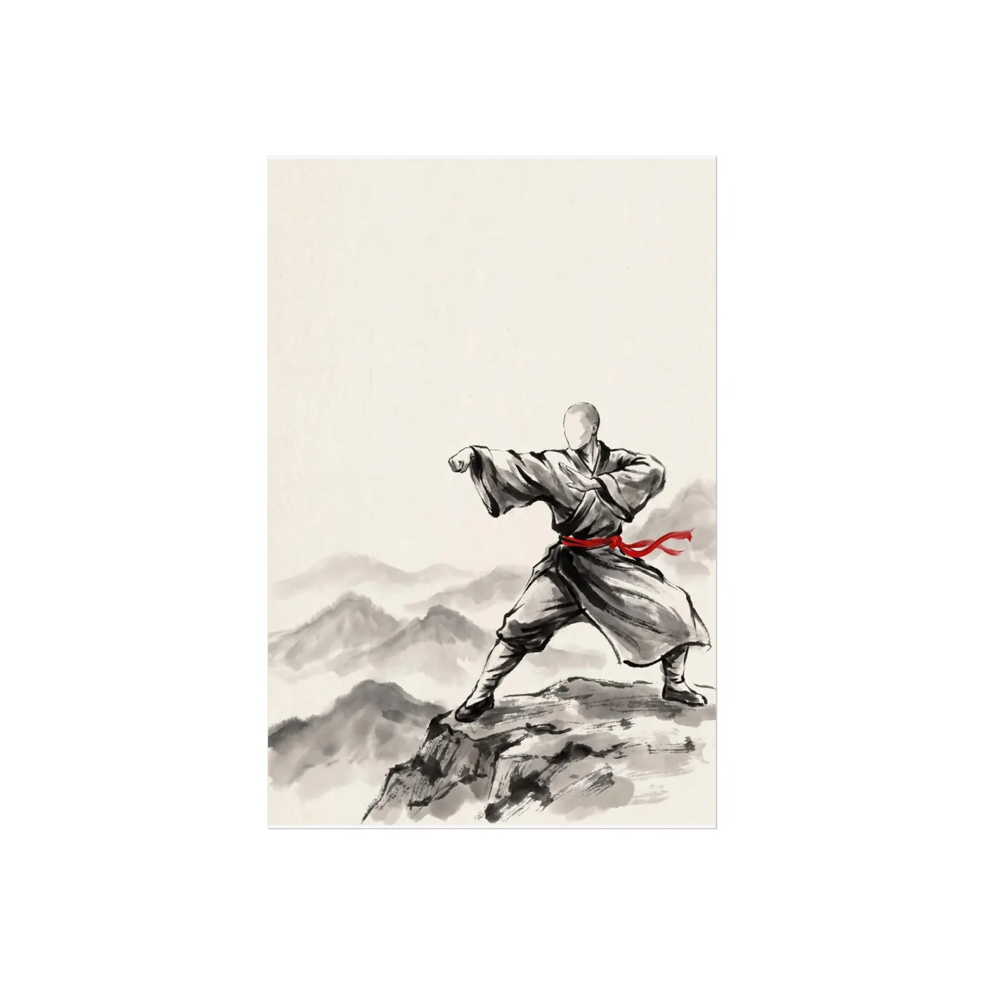 Japanese Landscape Art | Kung Fu Mountains Sumi-e Ink Print | Black and White Zen Decor | A1 Ready Poster Print