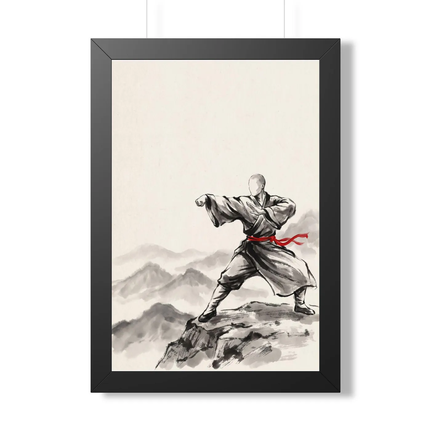 Framed Japanese Wall Art | Kung Fu Mountains Sumi-e Ink Print | Black and White Zen Decor | A1 Ready Poster Print