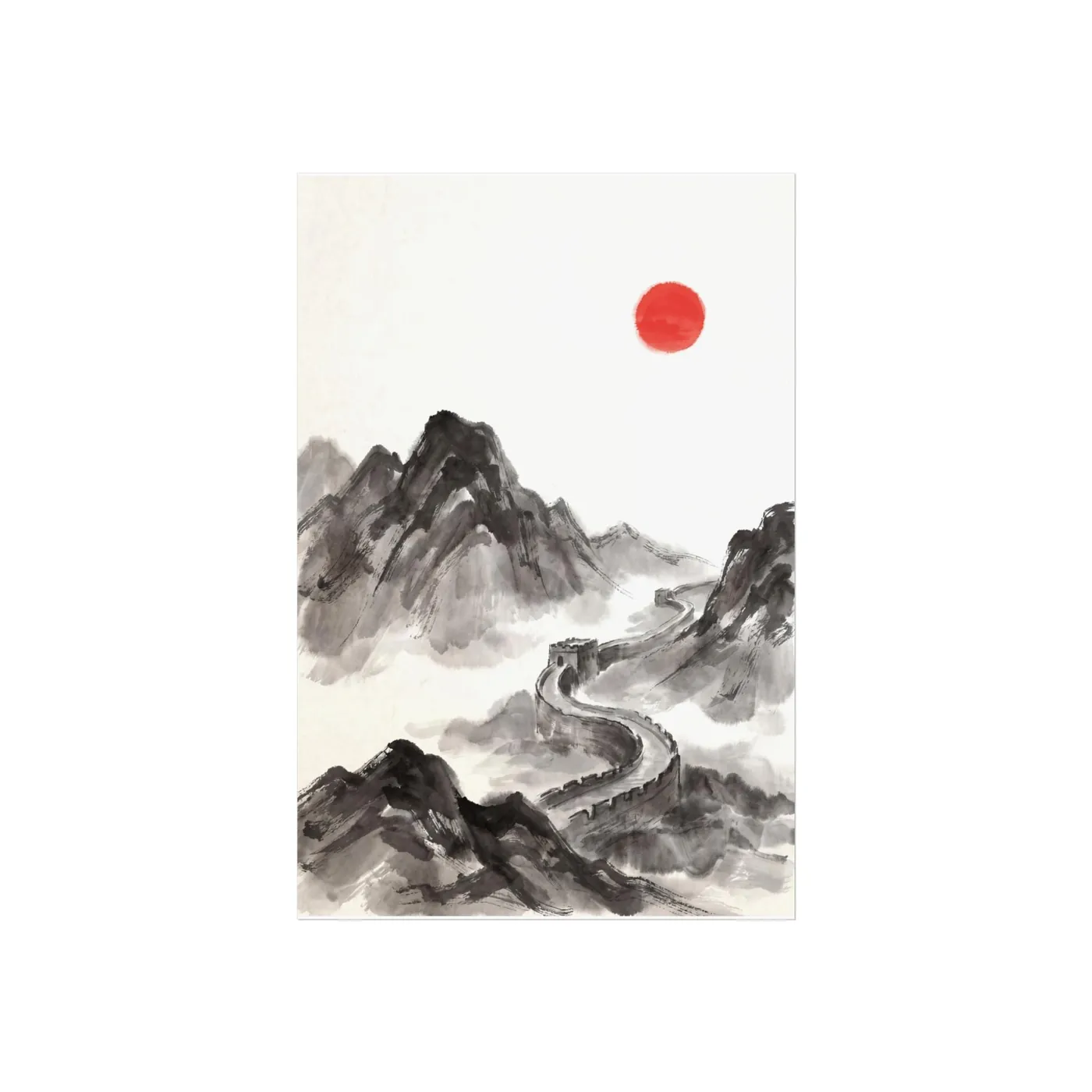 Great Wall | Chinese Culture Ink Art | Black & White Ink Wall Art | Poster