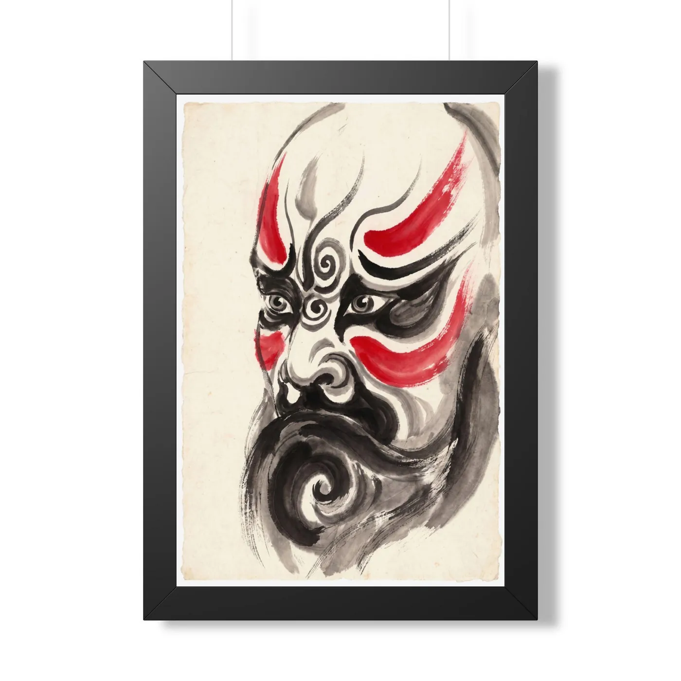 Framed Chinese Wall Art | Opera Mask Sumi-e Ink Print | Black and White Ink Decor | A1 Ready Poster Print
