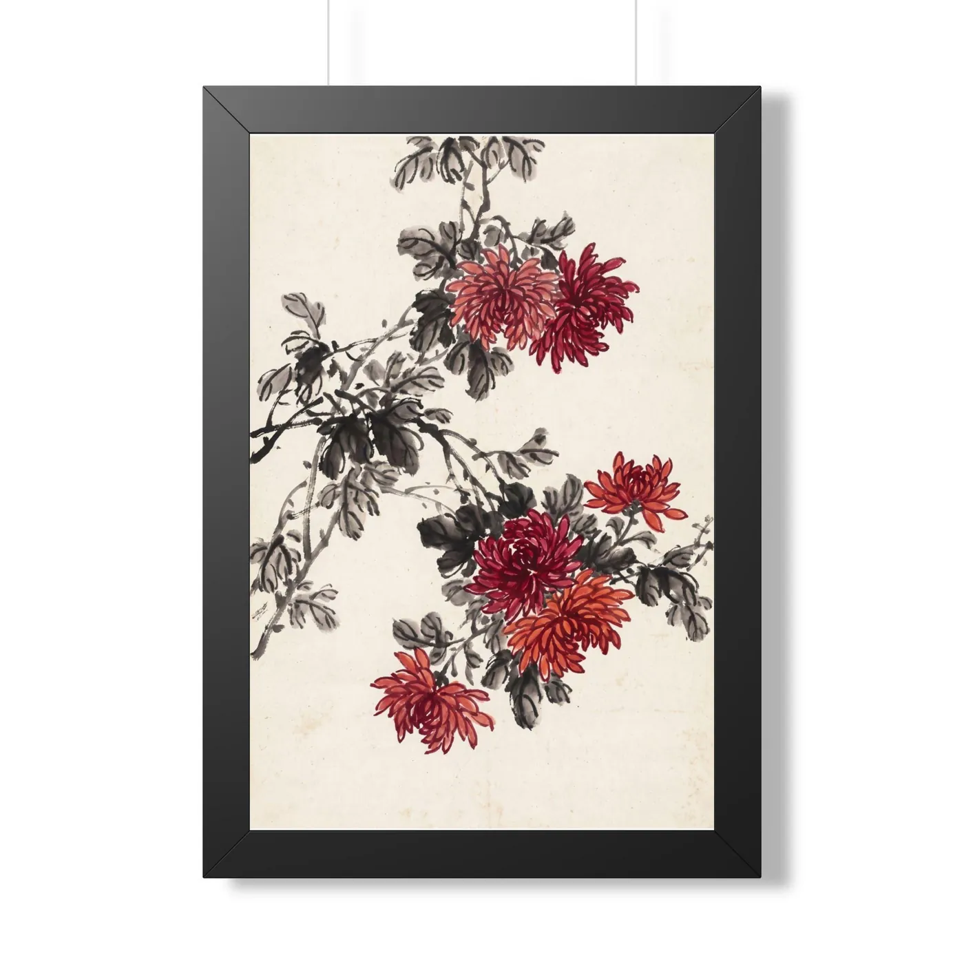 Framed Chinese Wall Art | Chrysanthemum Sumi-e Ink Print | Black and White Ink Decor | A1 Ready Poster Print