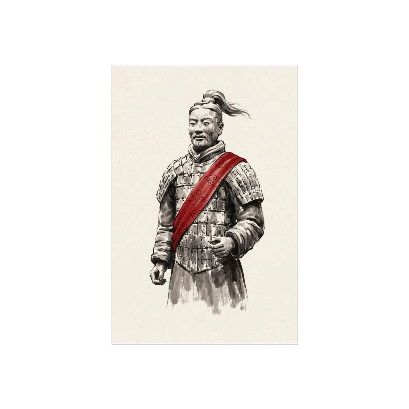 Chinese Wall Art | Terracotta Warrior Sumi-e Ink Print | Black and White Ink Decor | A1 Ready Poster Print