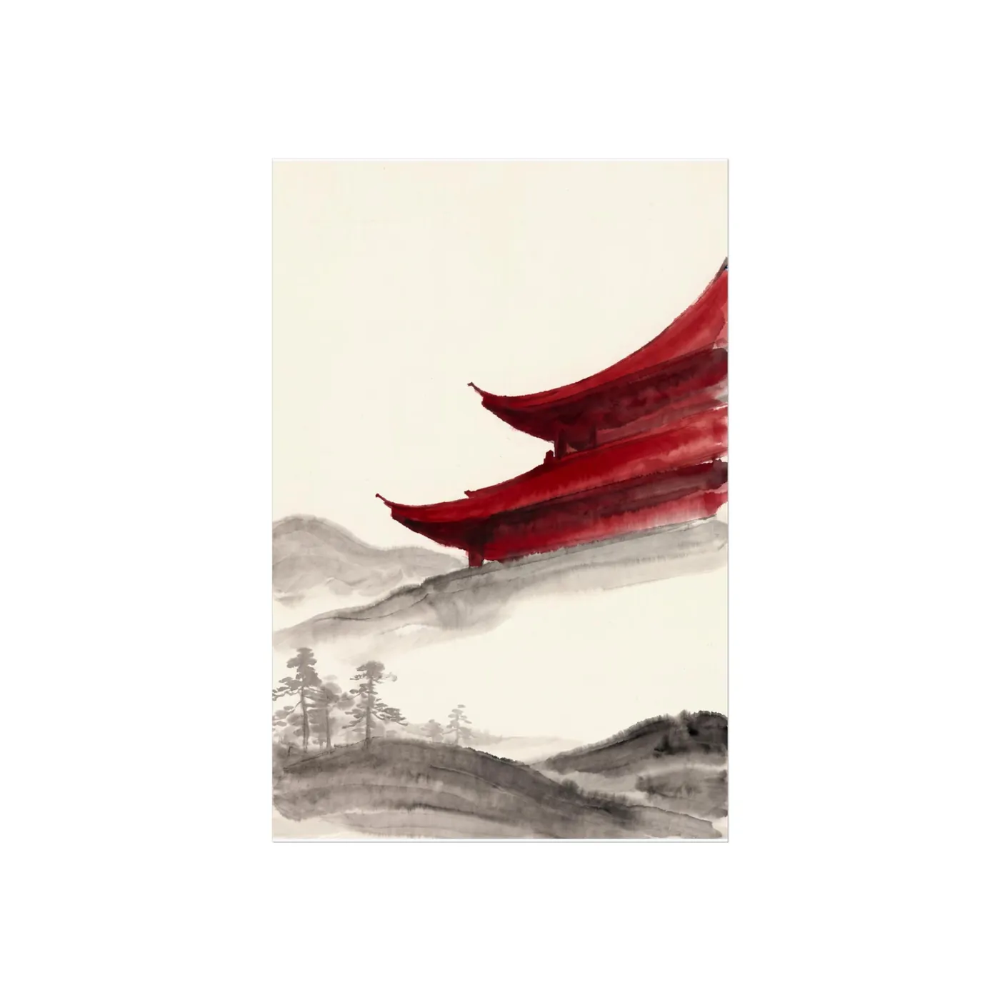 Chinese Wall Art | Forbidden City Sumi-e Ink Print | Black and White Ink Decor | A1 Ready Poster Print | Living Room Decor