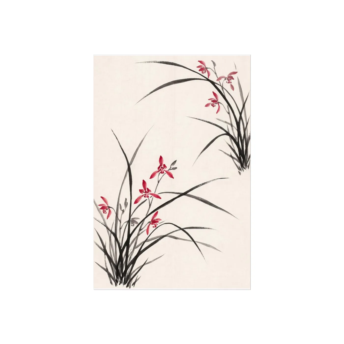 Chinese Wall Art | Orchid Sumi-e Ink Print | Black and White Ink Decor | A1 Ready Poster Print | Living Room Decor