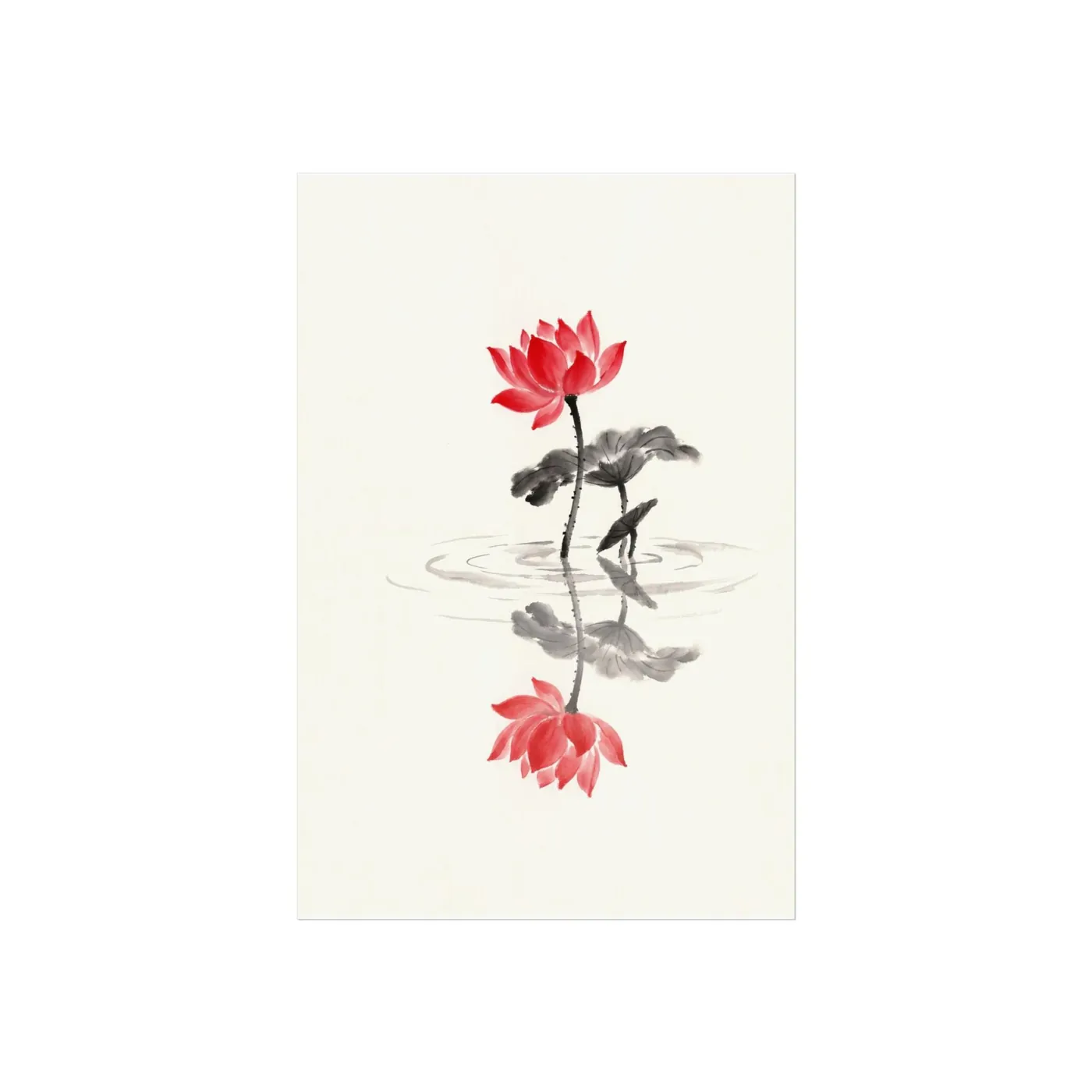 Lotus Flower Ink Art Print | Japanese Sumi-e Zen Wall Art (Unframed)
