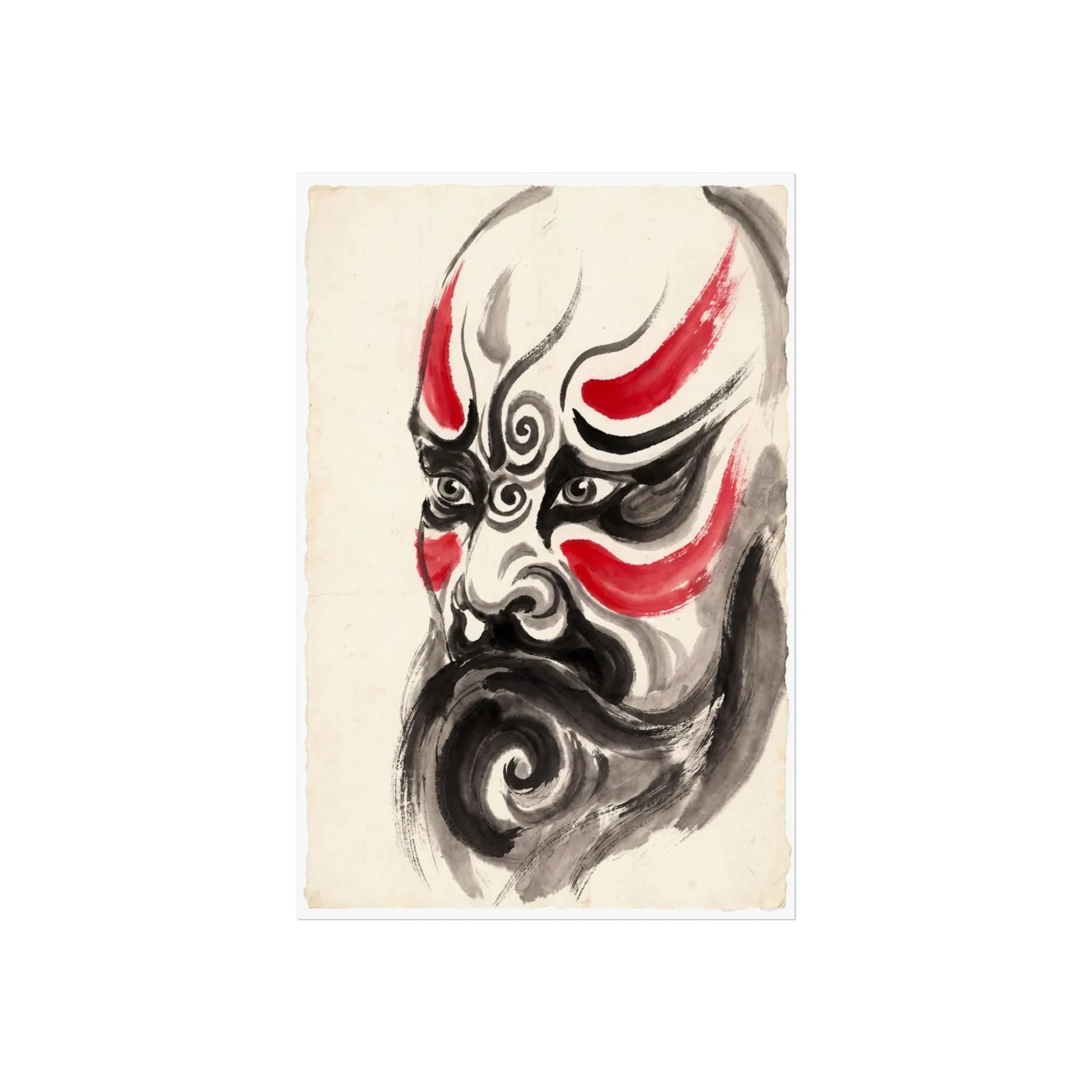 Chinese Wall Art | Opera Mask Sumi-e Ink Print | Black and White Ink Decor | A1 Ready Poster Print | Living Room Decor